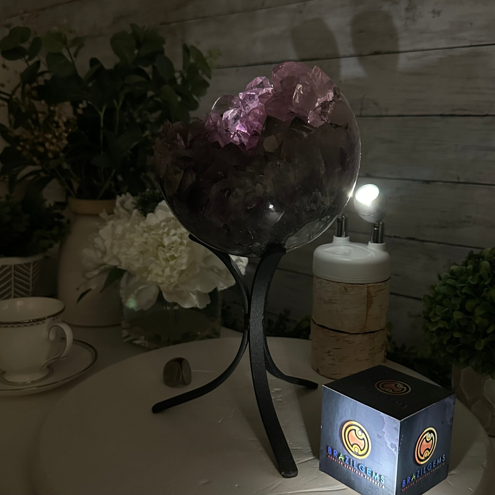 Druzy Amethyst Sphere on a Metal Stand, 8.2 lbs & 11.9" Tall #5630-0069 - Brazil GemsBrazil GemsDruzy Amethyst Sphere on a Metal Stand, 8.2 lbs & 11.9" Tall #5630-0069Spheres5630-0069