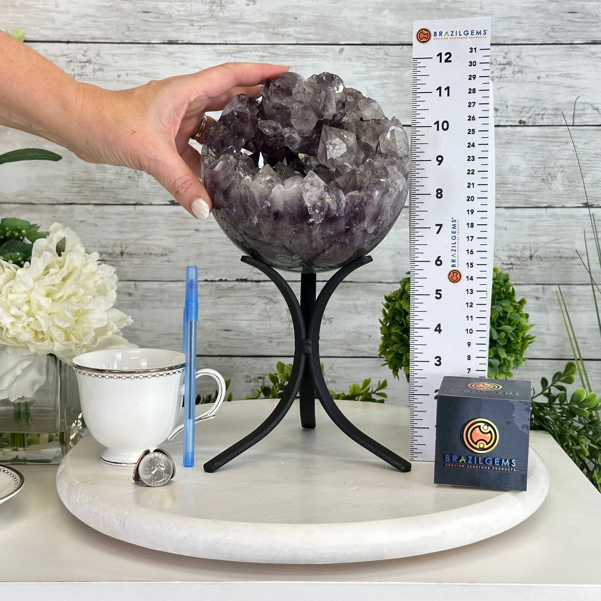 Druzy Amethyst Sphere on a Metal Stand, 8.2 lbs & 11.9" Tall #5630-0069 - Brazil GemsBrazil GemsDruzy Amethyst Sphere on a Metal Stand, 8.2 lbs & 11.9" Tall #5630-0069Spheres5630-0069
