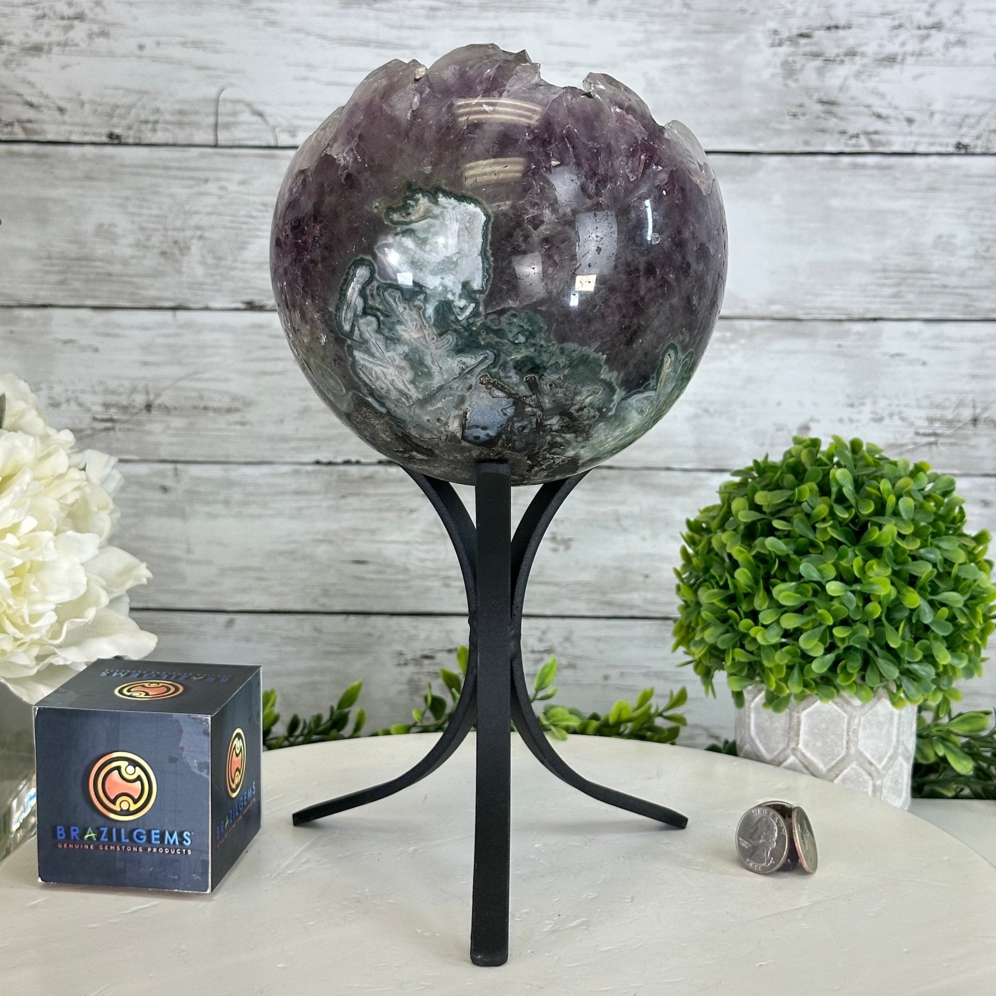 Druzy Amethyst Sphere on a Metal Stand, 8.2 lbs & 11.9" Tall #5630-0069 - Brazil GemsBrazil GemsDruzy Amethyst Sphere on a Metal Stand, 8.2 lbs & 11.9" Tall #5630-0069Spheres5630-0069