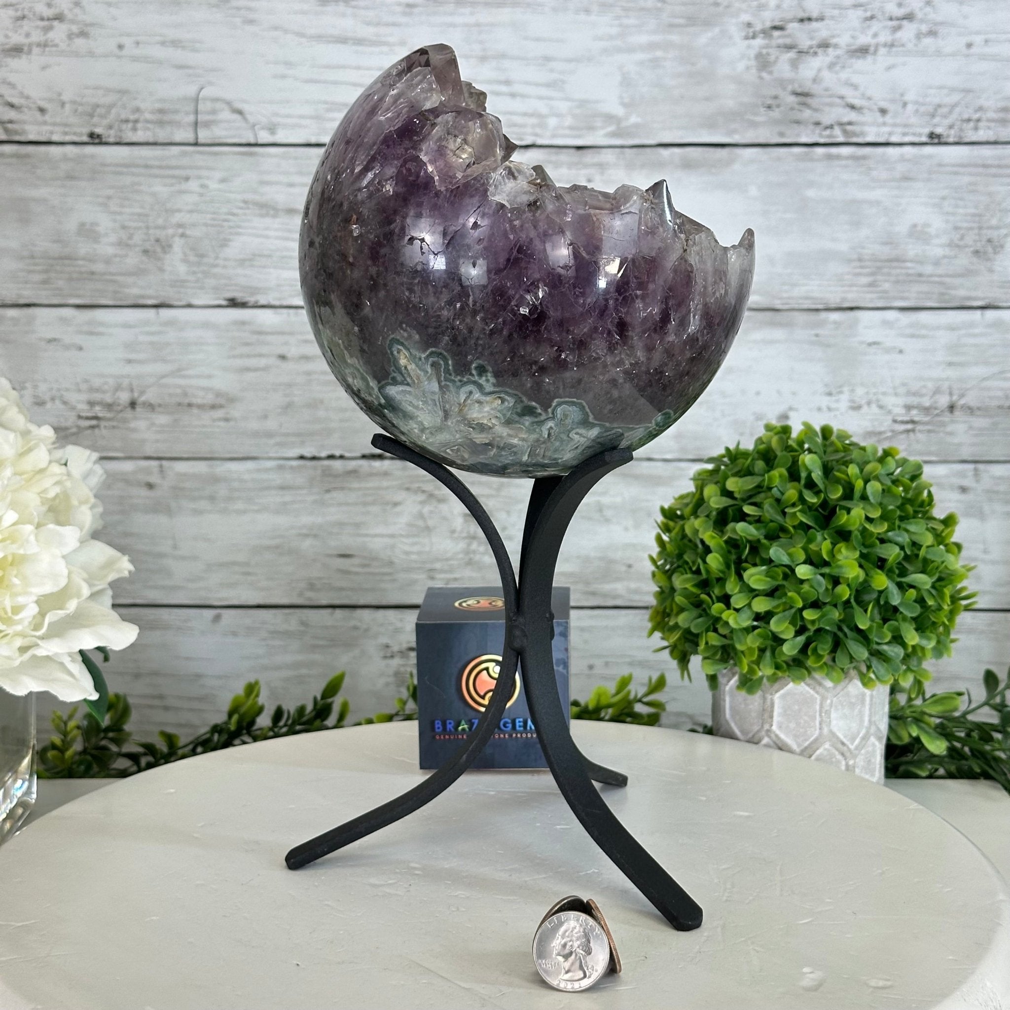 Druzy Amethyst Sphere on a Metal Stand, 8.2 lbs & 11.9" Tall #5630-0069 - Brazil GemsBrazil GemsDruzy Amethyst Sphere on a Metal Stand, 8.2 lbs & 11.9" Tall #5630-0069Spheres5630-0069