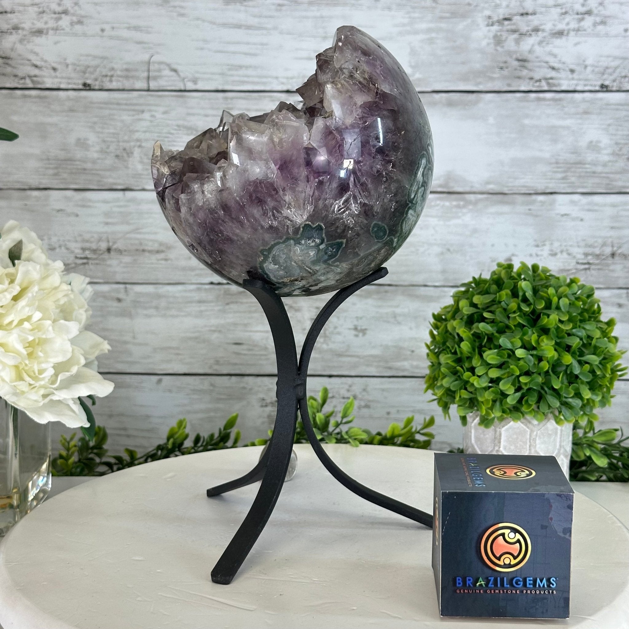Druzy Amethyst Sphere on a Metal Stand, 8.2 lbs & 11.9" Tall #5630-0069 - Brazil GemsBrazil GemsDruzy Amethyst Sphere on a Metal Stand, 8.2 lbs & 11.9" Tall #5630-0069Spheres5630-0069
