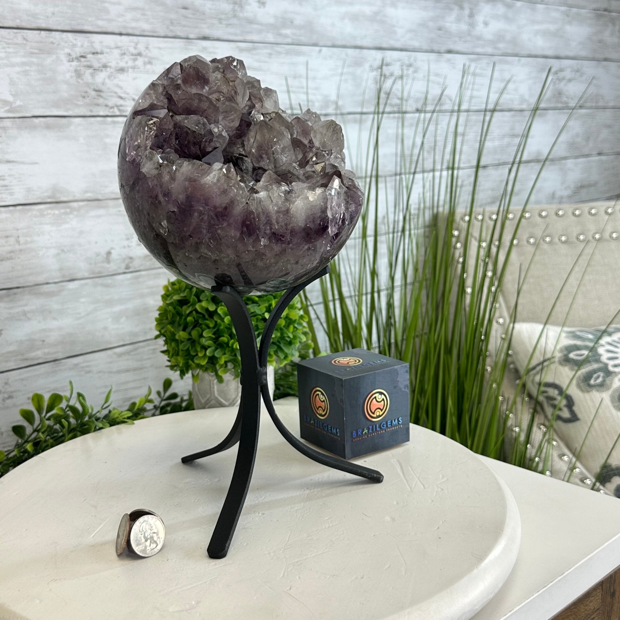 Druzy Amethyst Sphere on a Metal Stand, 8.2 lbs & 11.9" Tall #5630-0069 - Brazil GemsBrazil GemsDruzy Amethyst Sphere on a Metal Stand, 8.2 lbs & 11.9" Tall #5630-0069Spheres5630-0069