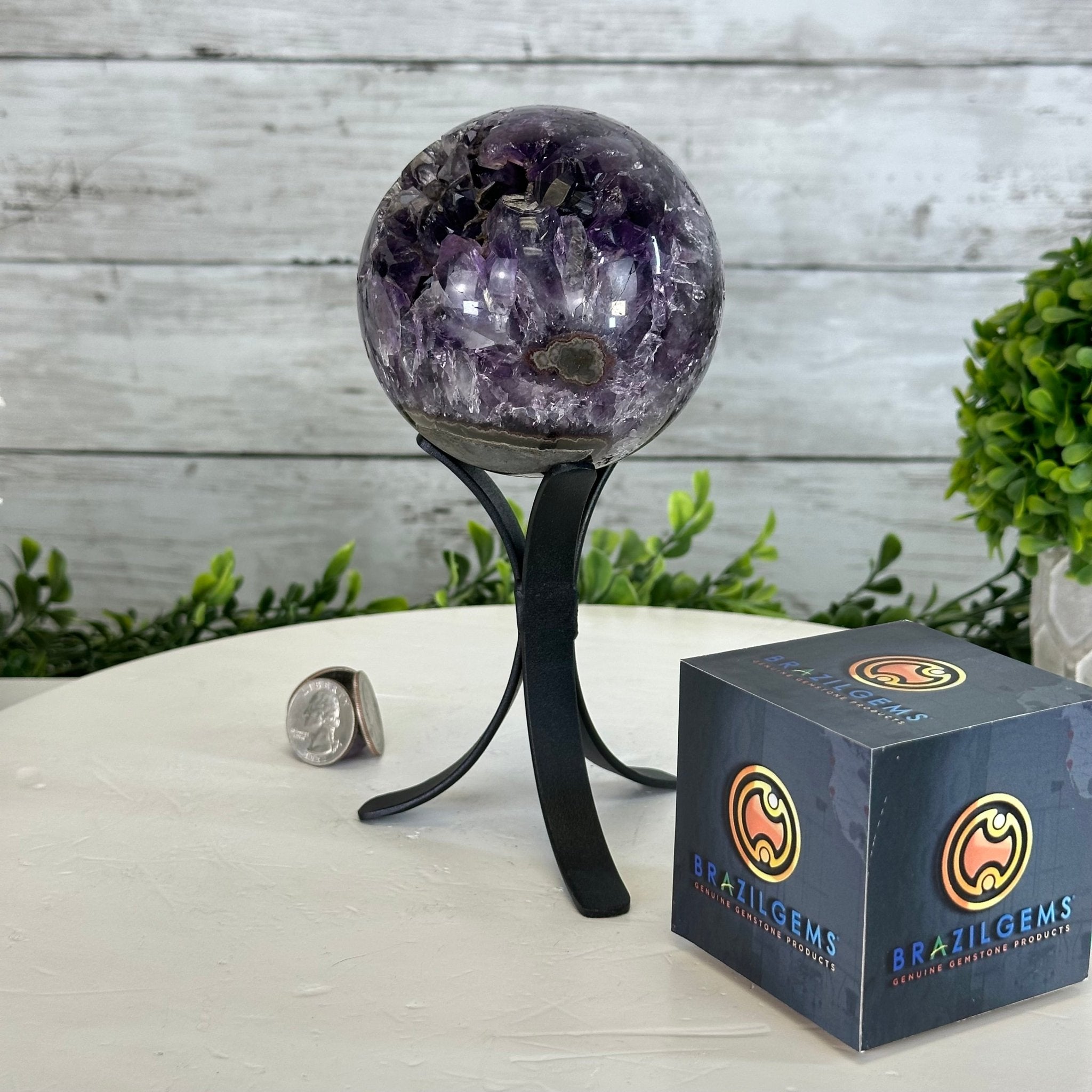 Druzy Amethyst Sphere on a Metal Stand,1.9 lbs & 7.2" Tall #5630-0043 - Brazil GemsBrazil GemsDruzy Amethyst Sphere on a Metal Stand,1.9 lbs & 7.2" Tall #5630-0043Spheres5630-0043