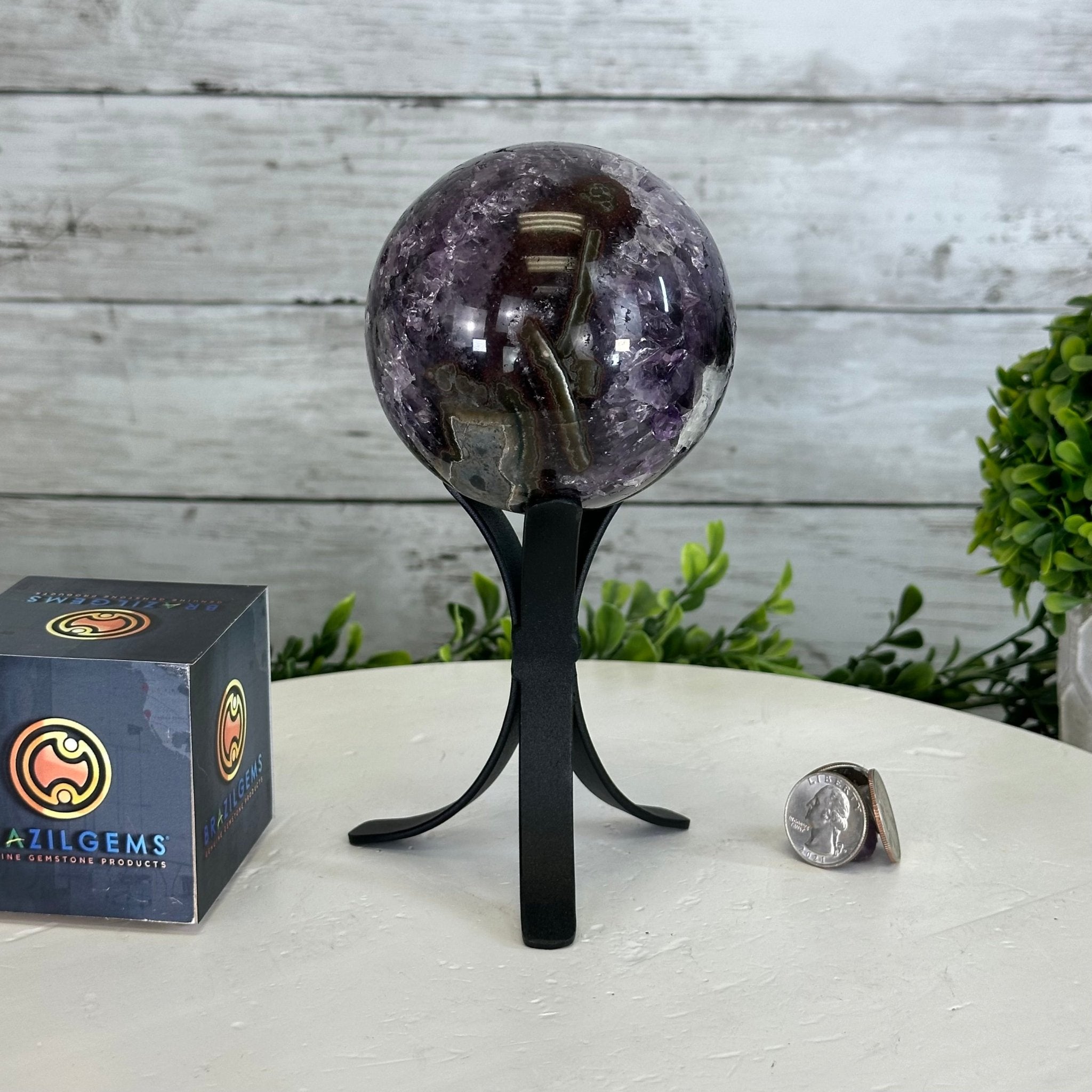 Druzy Amethyst Sphere on a Metal Stand,1.9 lbs & 7.2" Tall #5630-0043 - Brazil GemsBrazil GemsDruzy Amethyst Sphere on a Metal Stand,1.9 lbs & 7.2" Tall #5630-0043Spheres5630-0043