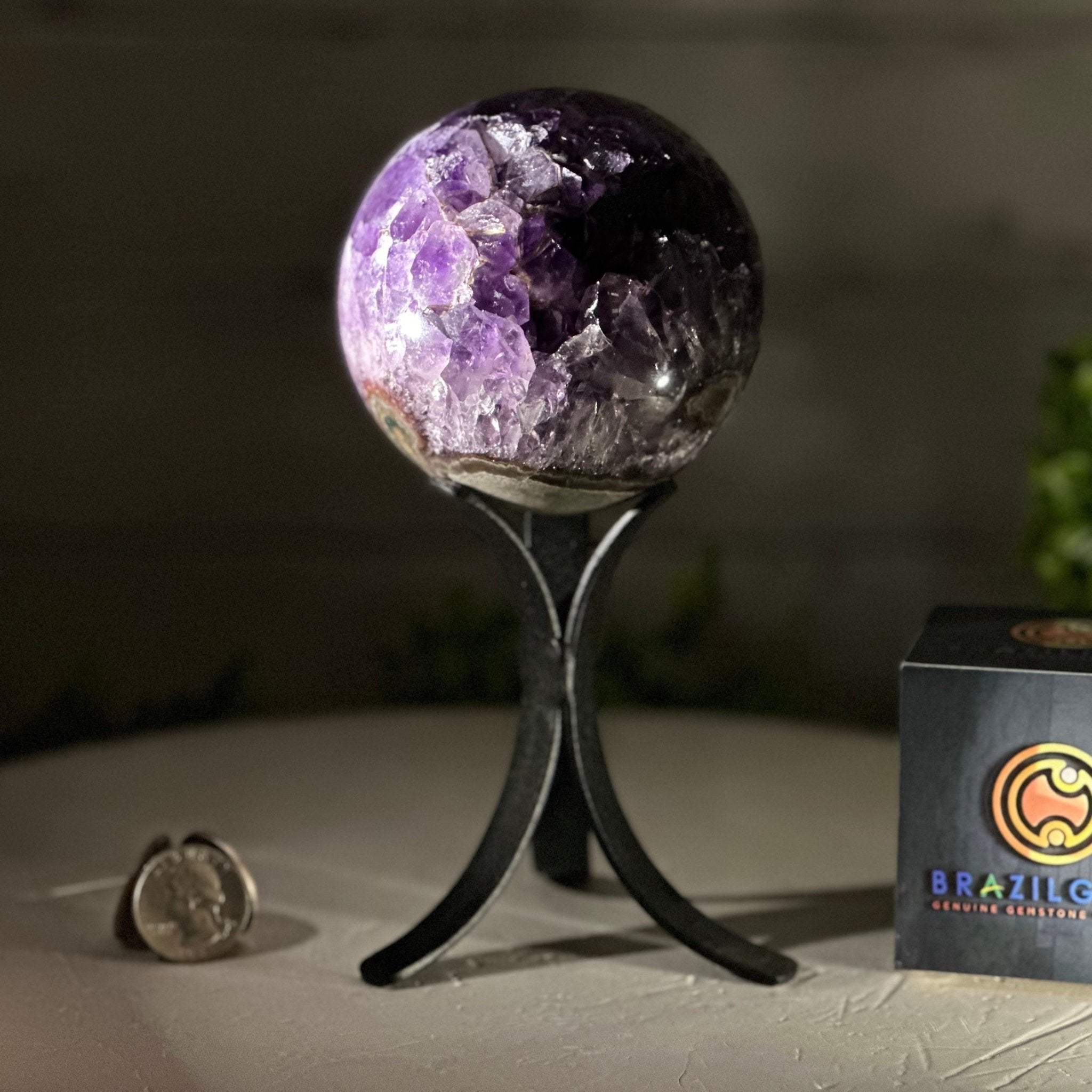Druzy Amethyst Sphere on a Metal Stand,1.9 lbs & 7.2" Tall #5630-0043 - Brazil GemsBrazil GemsDruzy Amethyst Sphere on a Metal Stand,1.9 lbs & 7.2" Tall #5630-0043Spheres5630-0043
