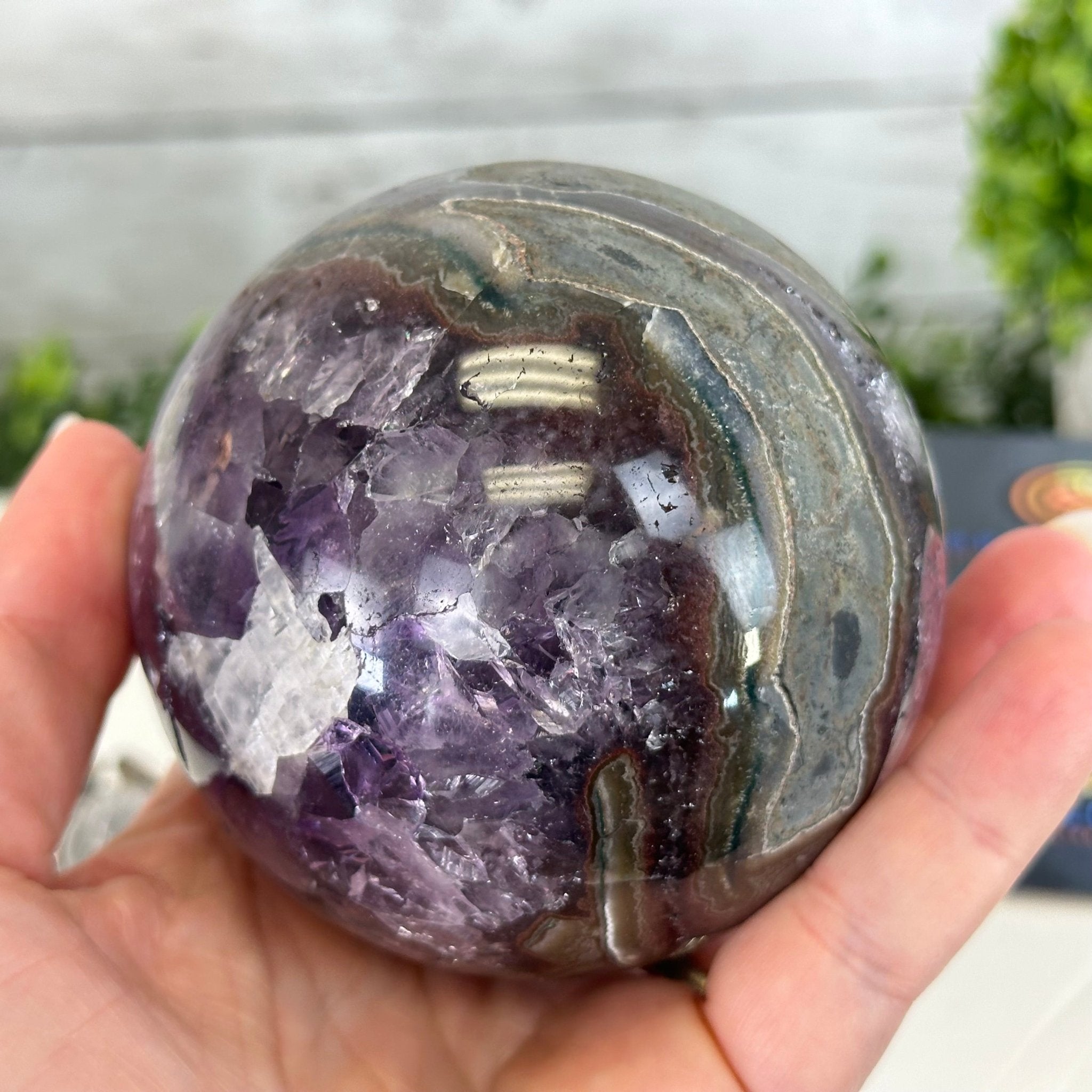 Druzy Amethyst Sphere on a Metal Stand,1.9 lbs & 7.2" Tall #5630-0043 - Brazil GemsBrazil GemsDruzy Amethyst Sphere on a Metal Stand,1.9 lbs & 7.2" Tall #5630-0043Spheres5630-0043