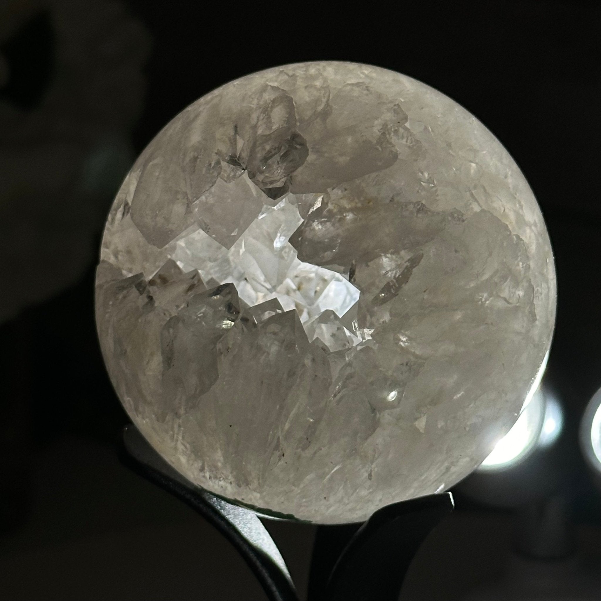 Druzy White Amethyst Sphere on a Metal Stand, 0.8 lbs & 6.2" Tall #5630-0032 - Brazil GemsBrazil GemsDruzy White Amethyst Sphere on a Metal Stand, 0.8 lbs & 6.2" Tall #5630-0032Spheres5630-0032