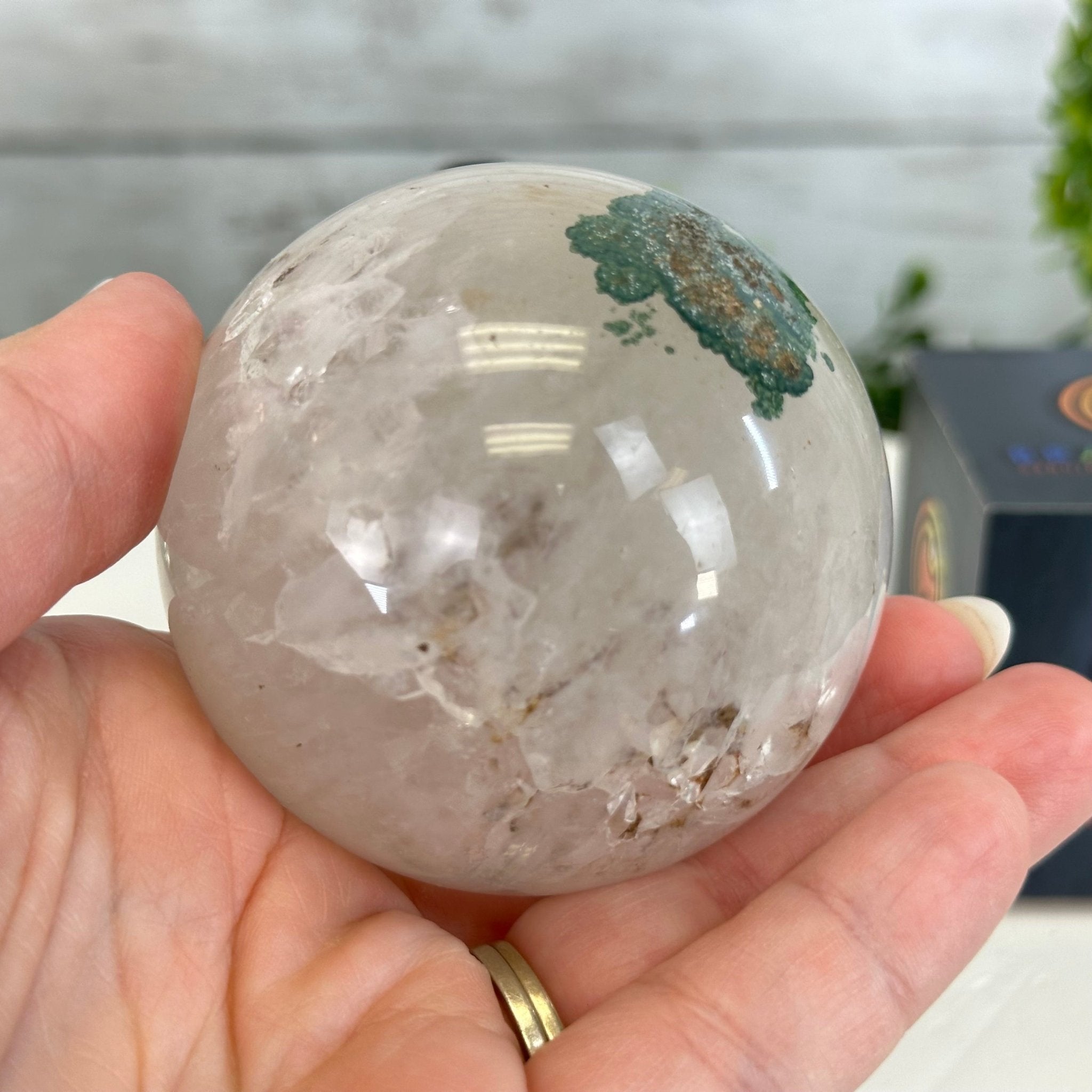 Druzy White Amethyst Sphere on a Metal Stand, 0.8 lbs & 6.2" Tall #5630-0032 - Brazil GemsBrazil GemsDruzy White Amethyst Sphere on a Metal Stand, 0.8 lbs & 6.2" Tall #5630-0032Spheres5630-0032