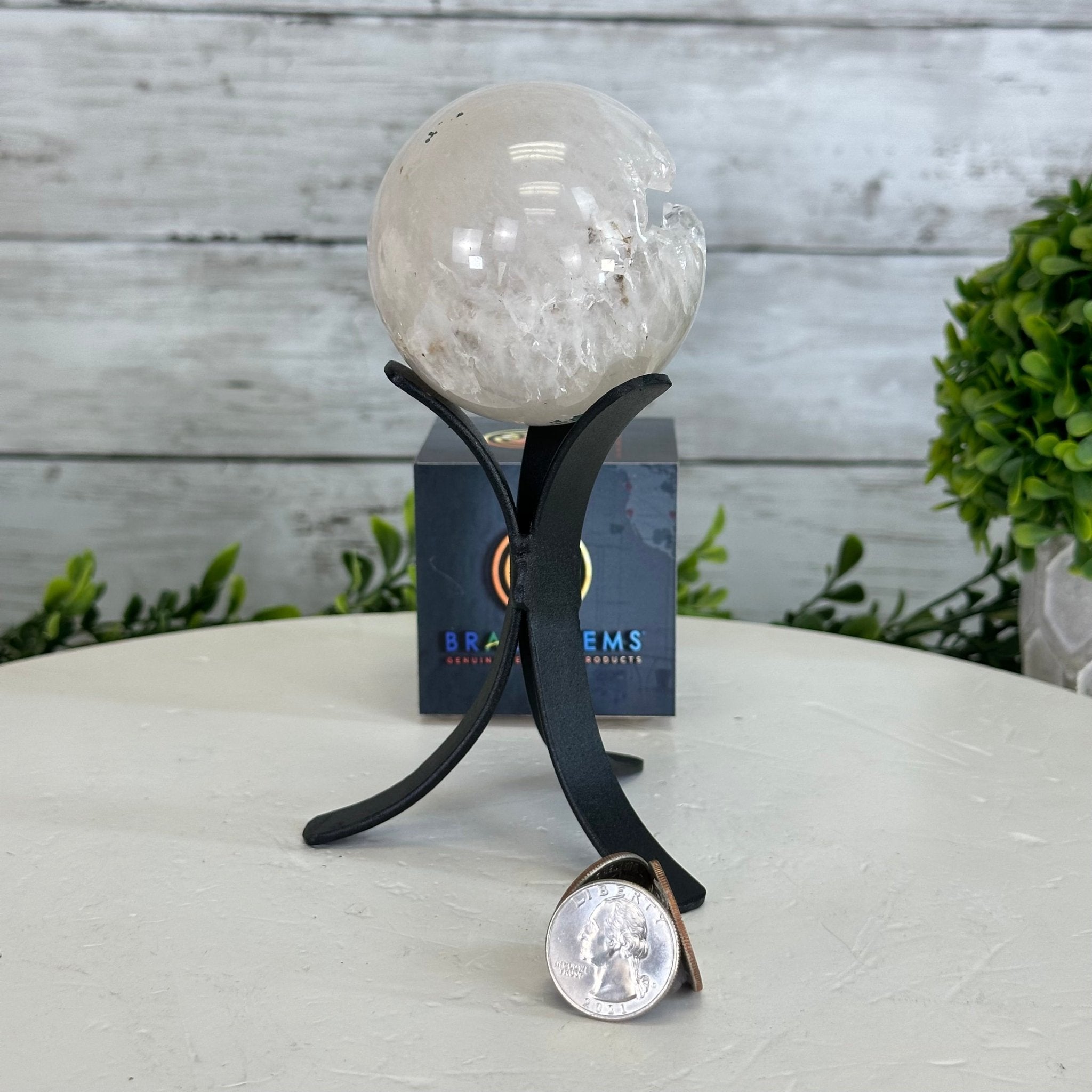 Druzy White Amethyst Sphere on a Metal Stand, 0.8 lbs & 6.2" Tall #5630-0032 - Brazil GemsBrazil GemsDruzy White Amethyst Sphere on a Metal Stand, 0.8 lbs & 6.2" Tall #5630-0032Spheres5630-0032