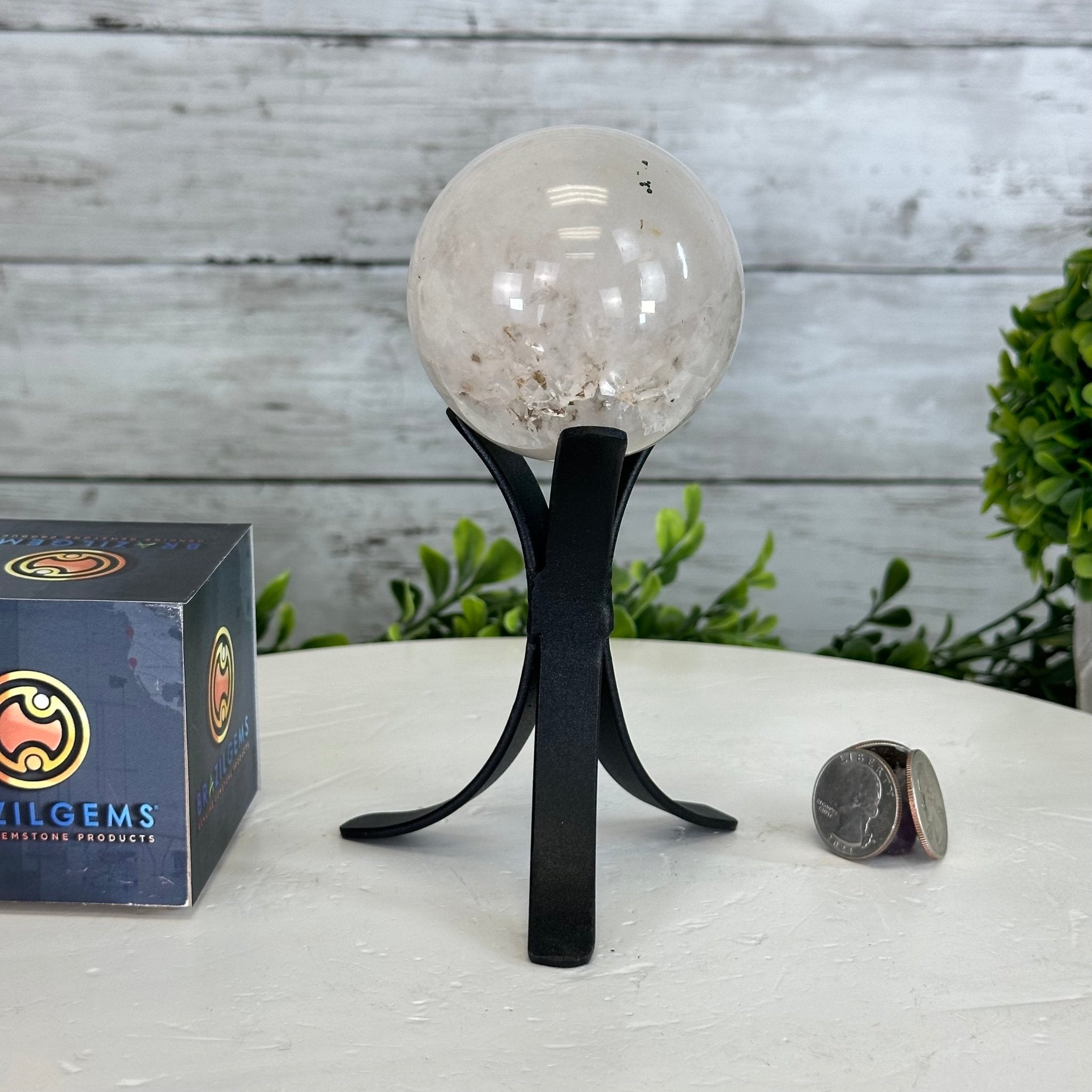 Druzy White Amethyst Sphere on a Metal Stand, 0.8 lbs & 6.2" Tall #5630-0032 - Brazil GemsBrazil GemsDruzy White Amethyst Sphere on a Metal Stand, 0.8 lbs & 6.2" Tall #5630-0032Spheres5630-0032