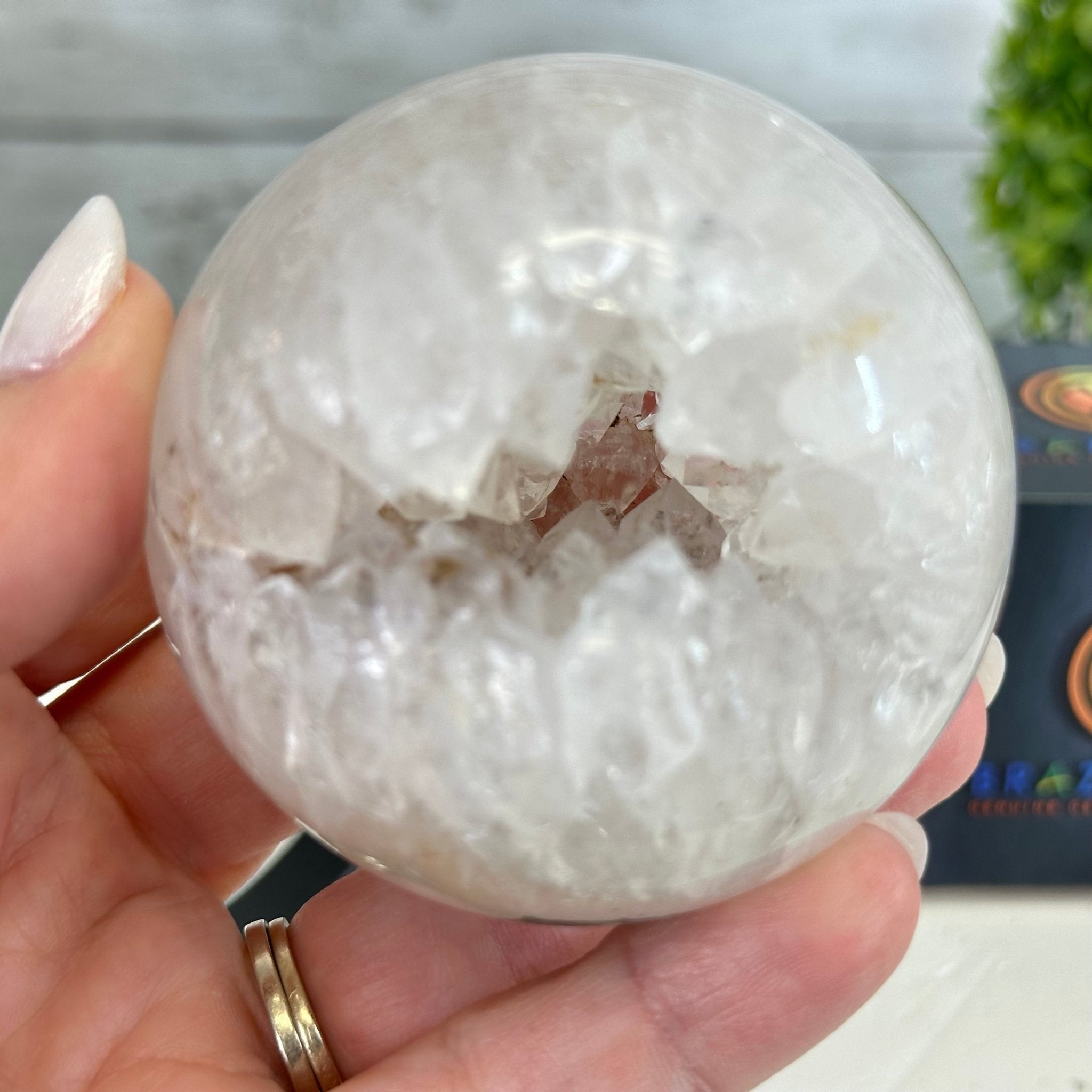 Druzy White Amethyst Sphere on a Metal Stand, 0.8 lbs & 6.2" Tall #5630-0032 - Brazil GemsBrazil GemsDruzy White Amethyst Sphere on a Metal Stand, 0.8 lbs & 6.2" Tall #5630-0032Spheres5630-0032