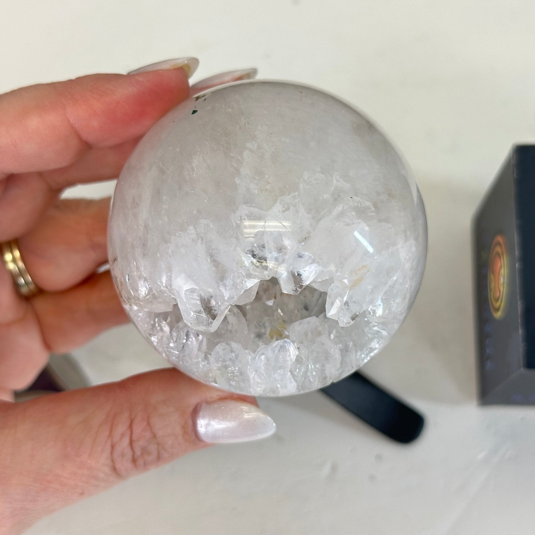 Druzy White Amethyst Sphere on a Metal Stand, 0.8 lbs & 6.2" Tall #5630-0032 - Brazil GemsBrazil GemsDruzy White Amethyst Sphere on a Metal Stand, 0.8 lbs & 6.2" Tall #5630-0032Spheres5630-0032