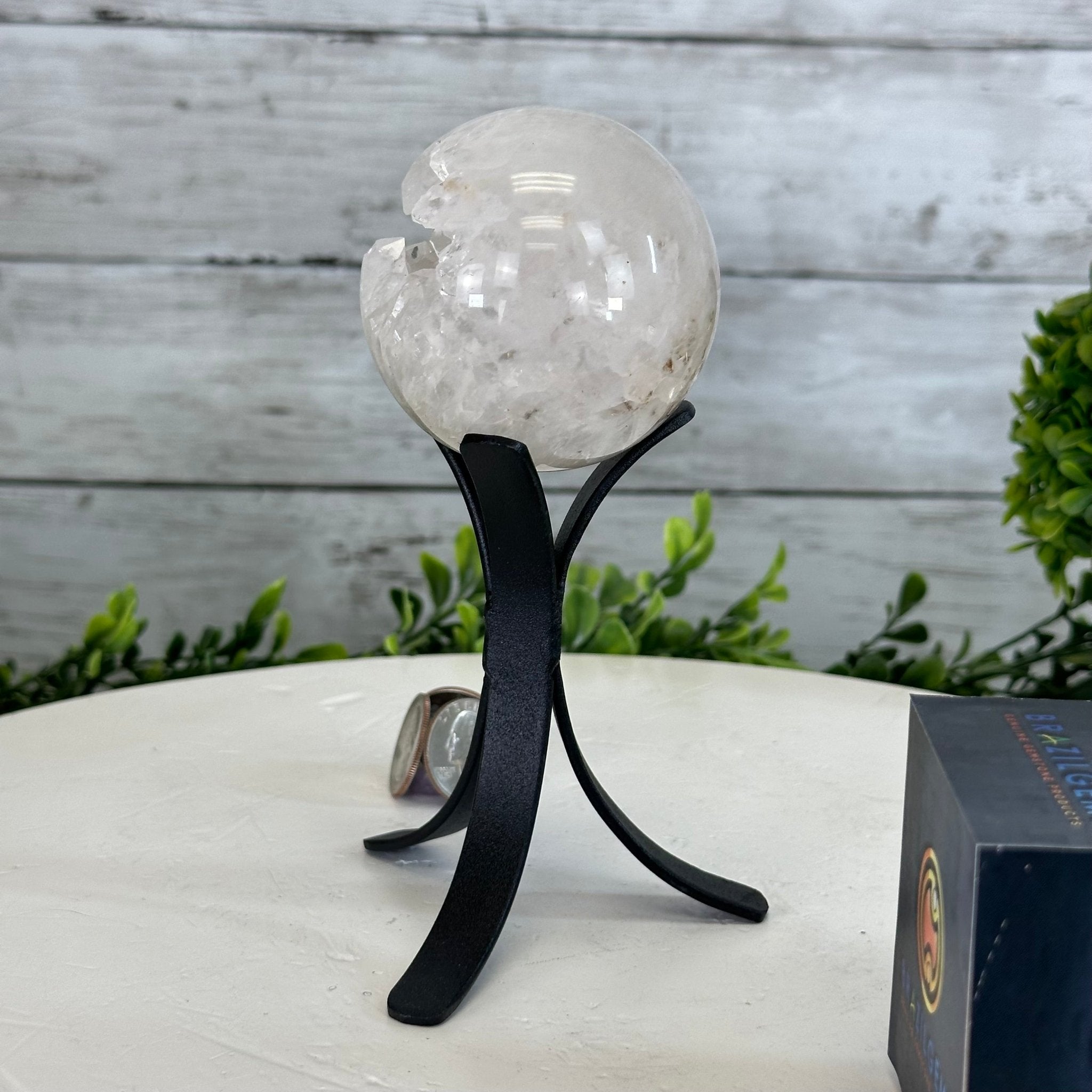 Druzy White Amethyst Sphere on a Metal Stand, 0.8 lbs & 6.2" Tall #5630-0032 - Brazil GemsBrazil GemsDruzy White Amethyst Sphere on a Metal Stand, 0.8 lbs & 6.2" Tall #5630-0032Spheres5630-0032