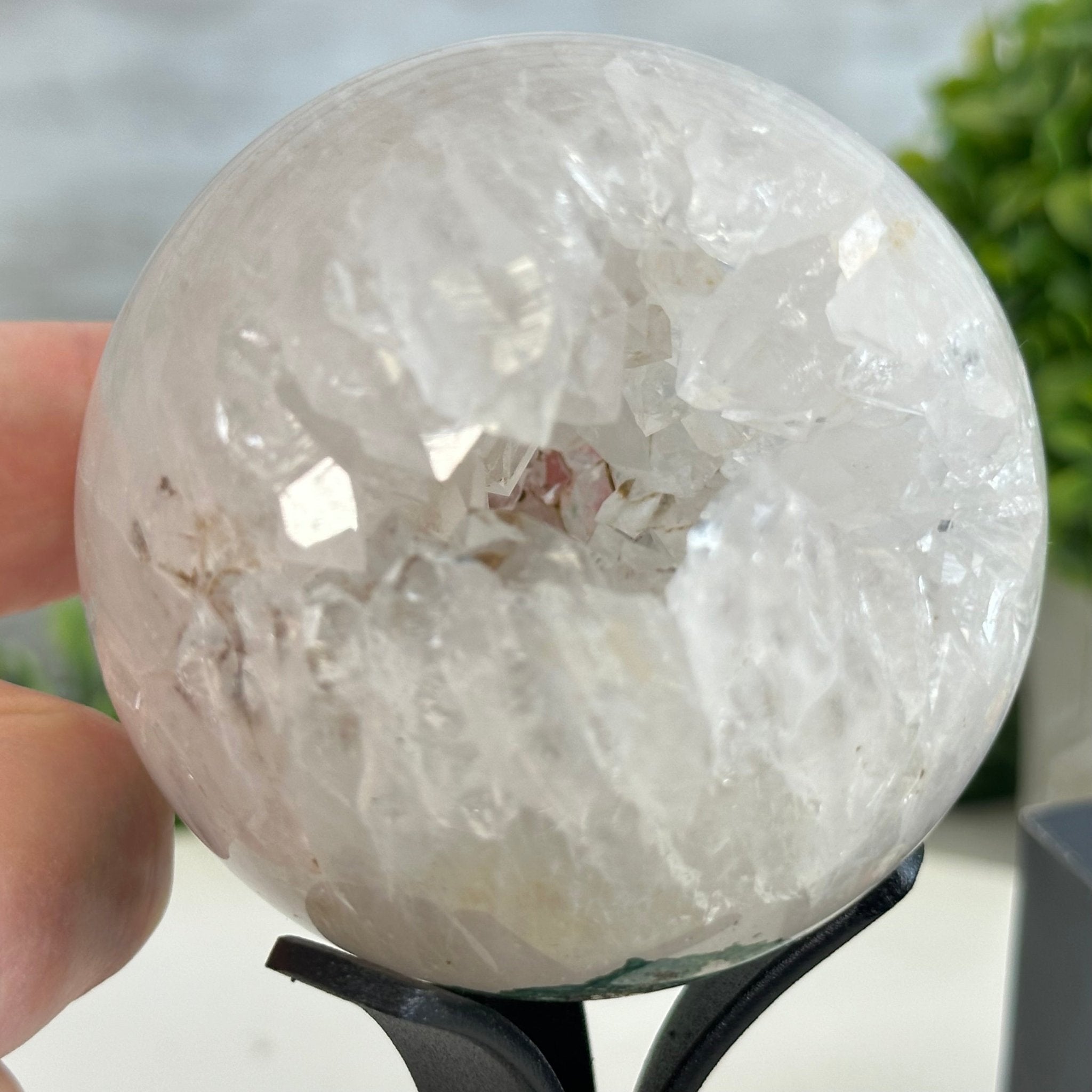 Druzy White Amethyst Sphere on a Metal Stand, 0.8 lbs & 6.2" Tall #5630-0032 - Brazil GemsBrazil GemsDruzy White Amethyst Sphere on a Metal Stand, 0.8 lbs & 6.2" Tall #5630-0032Spheres5630-0032