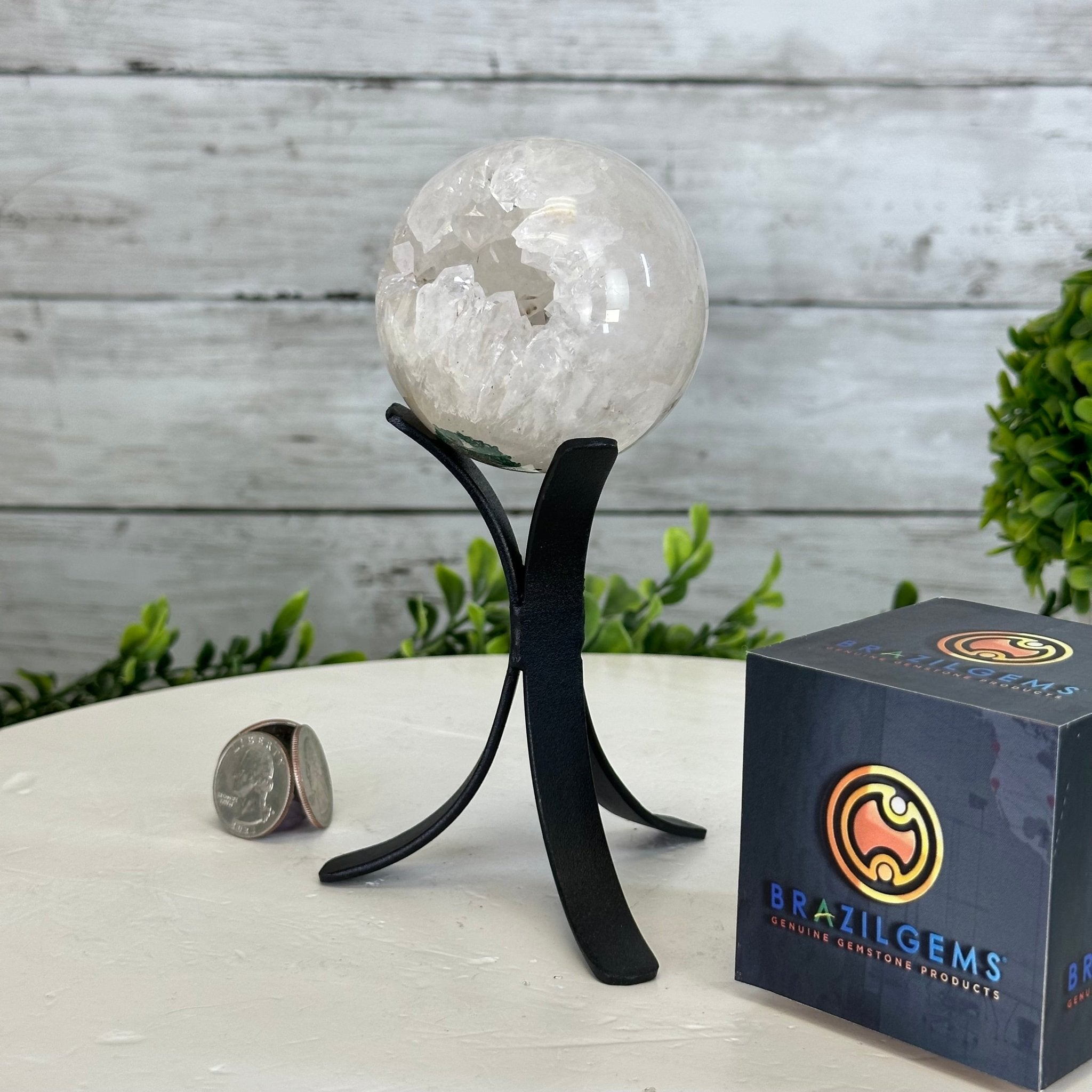 Druzy White Amethyst Sphere on a Metal Stand, 0.8 lbs & 6.2" Tall #5630-0032 - Brazil GemsBrazil GemsDruzy White Amethyst Sphere on a Metal Stand, 0.8 lbs & 6.2" Tall #5630-0032Spheres5630-0032
