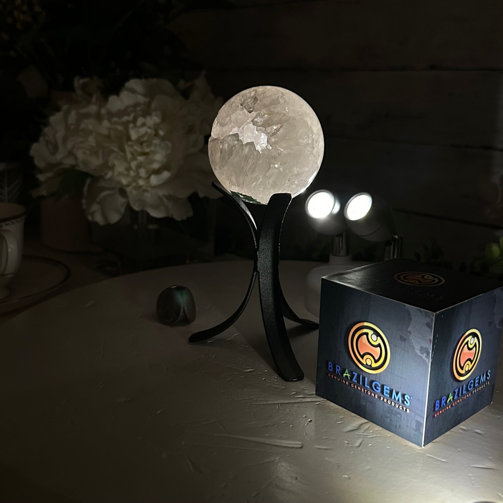 Druzy White Amethyst Sphere on a Metal Stand, 0.8 lbs & 6.2" Tall #5630-0032 - Brazil GemsBrazil GemsDruzy White Amethyst Sphere on a Metal Stand, 0.8 lbs & 6.2" Tall #5630-0032Spheres5630-0032