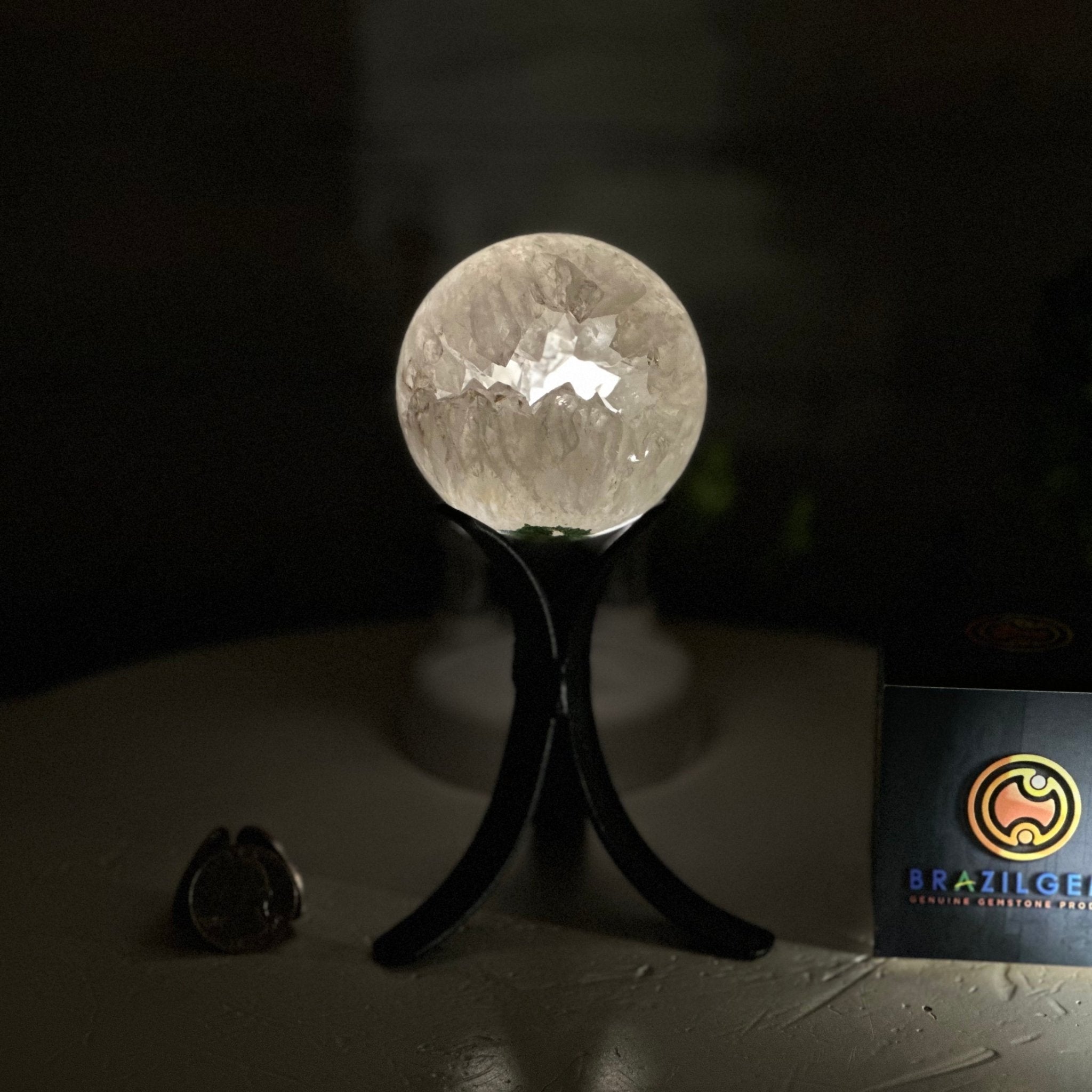 Druzy White Amethyst Sphere on a Metal Stand, 0.8 lbs & 6.2" Tall #5630-0032 - Brazil GemsBrazil GemsDruzy White Amethyst Sphere on a Metal Stand, 0.8 lbs & 6.2" Tall #5630-0032Spheres5630-0032