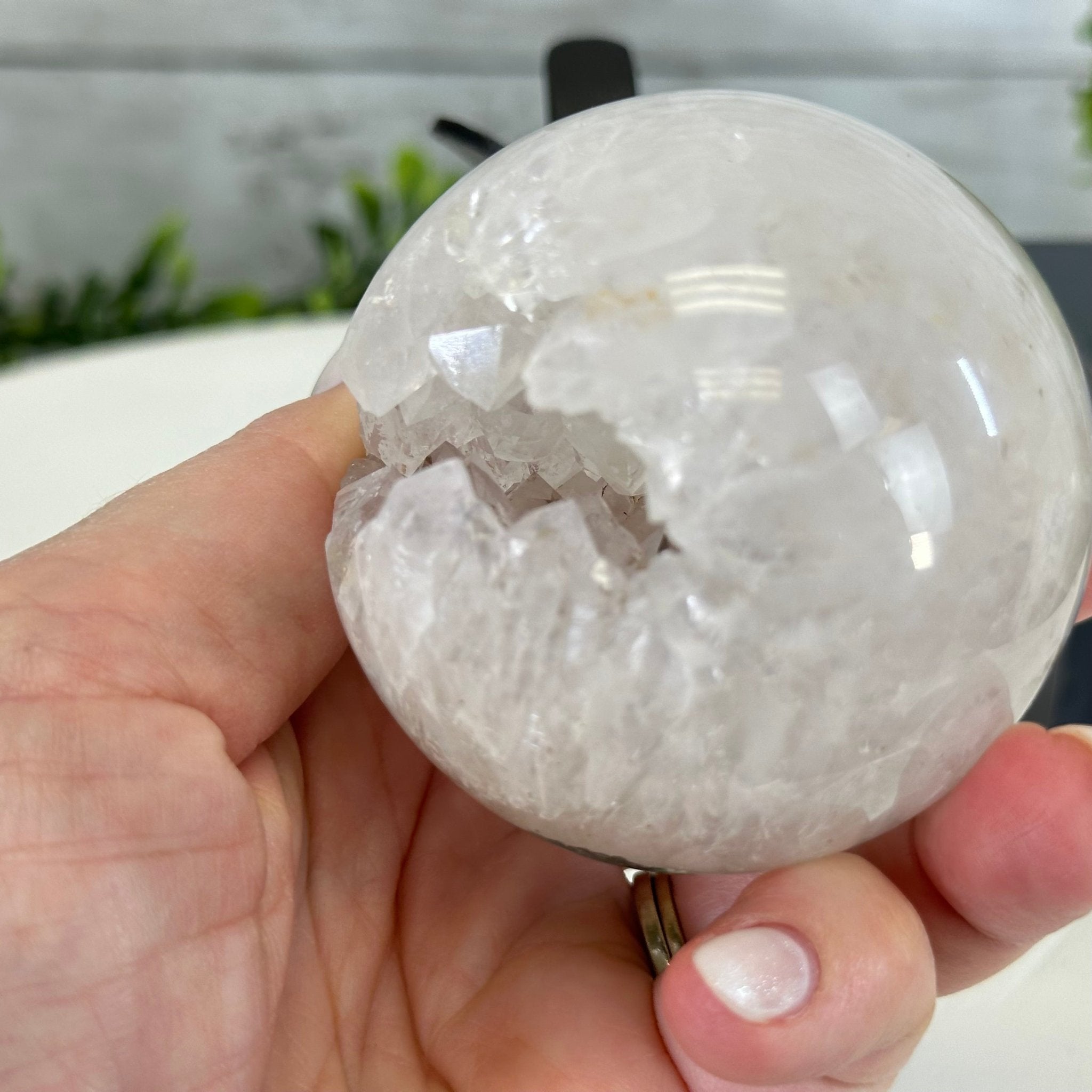 Druzy White Amethyst Sphere on a Metal Stand, 0.8 lbs & 6.2" Tall #5630-0032 - Brazil GemsBrazil GemsDruzy White Amethyst Sphere on a Metal Stand, 0.8 lbs & 6.2" Tall #5630-0032Spheres5630-0032