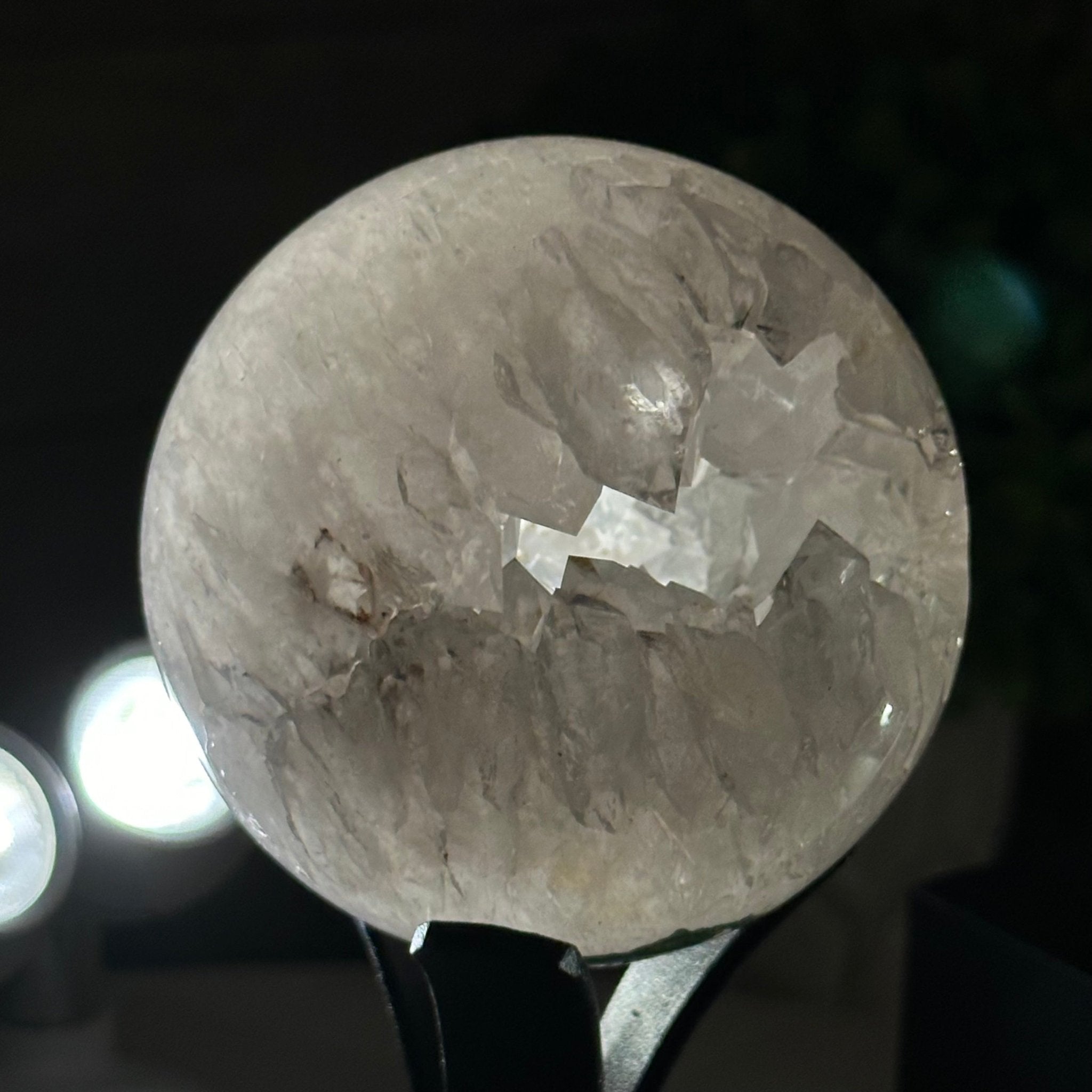 Druzy White Amethyst Sphere on a Metal Stand, 0.8 lbs & 6.2" Tall #5630-0032 - Brazil GemsBrazil GemsDruzy White Amethyst Sphere on a Metal Stand, 0.8 lbs & 6.2" Tall #5630-0032Spheres5630-0032