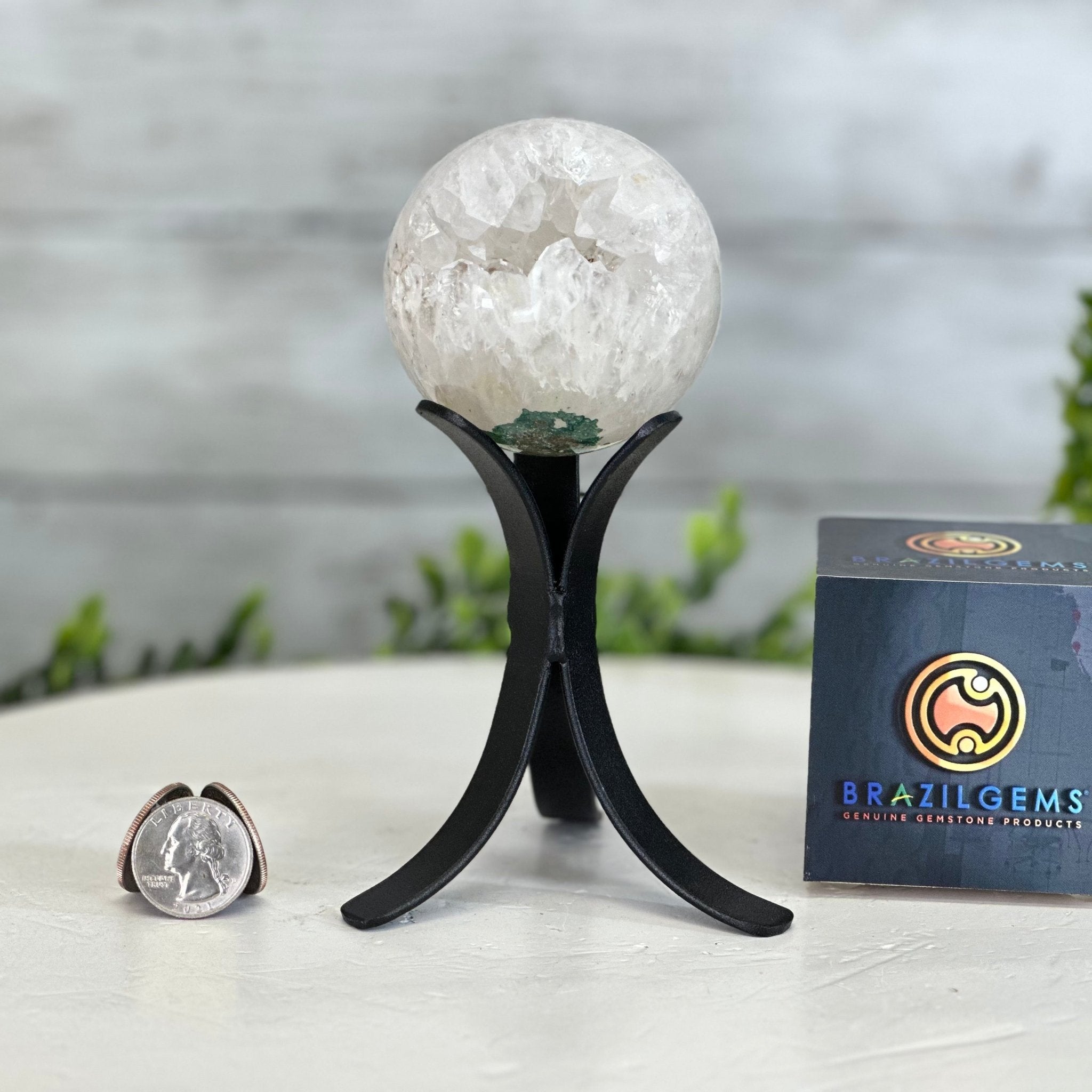 Druzy White Amethyst Sphere on a Metal Stand, 0.8 lbs & 6.2" Tall #5630-0032 - Brazil GemsBrazil GemsDruzy White Amethyst Sphere on a Metal Stand, 0.8 lbs & 6.2" Tall #5630-0032Spheres5630-0032