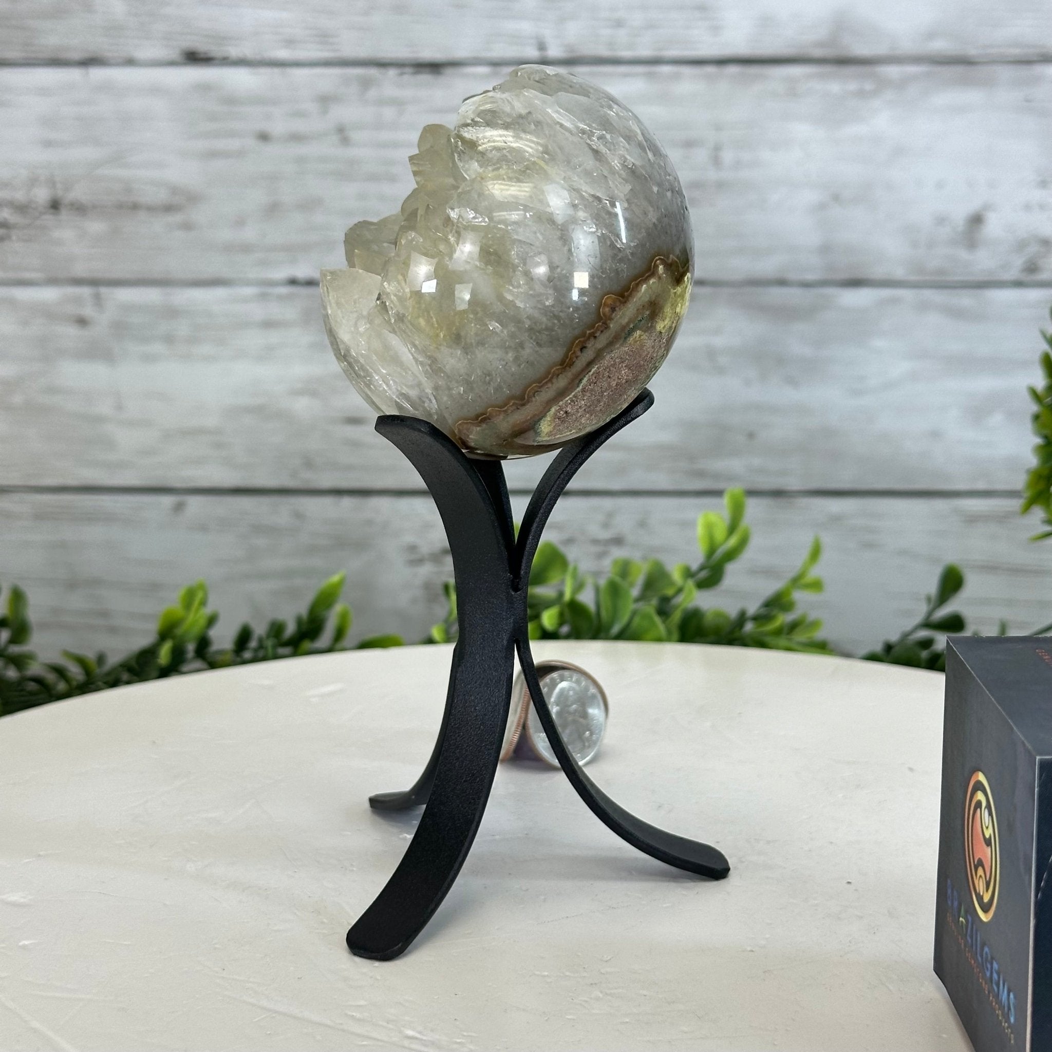 Druzy White Amethyst Sphere on a Metal Stand, 1.1 lbs & 6.6" Tall #5630-0036 - Brazil GemsBrazil GemsDruzy White Amethyst Sphere on a Metal Stand, 1.1 lbs & 6.6" Tall #5630-0036Spheres5630-0036