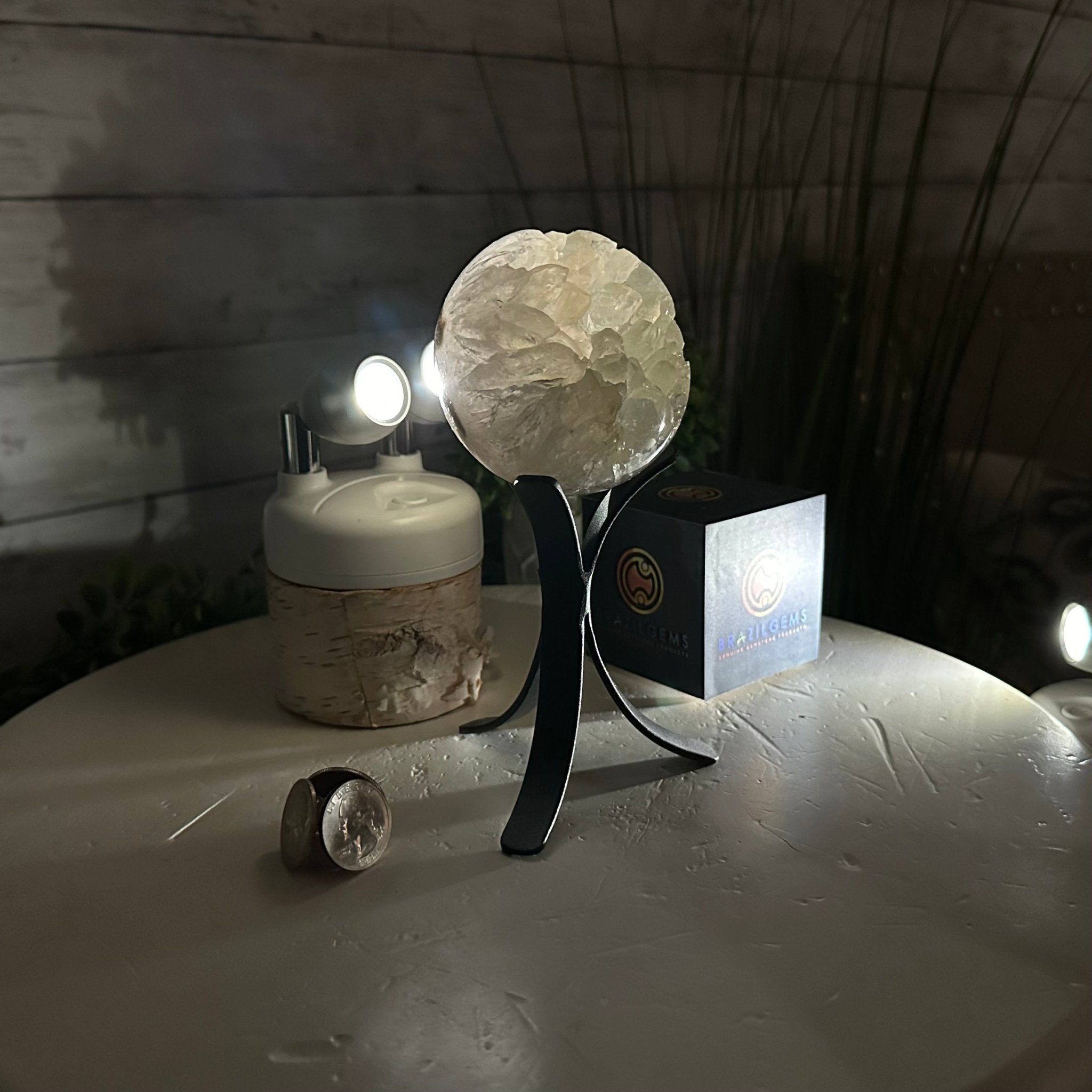 Druzy White Amethyst Sphere on a Metal Stand, 1.1 lbs & 6.6" Tall #5630-0036 - Brazil GemsBrazil GemsDruzy White Amethyst Sphere on a Metal Stand, 1.1 lbs & 6.6" Tall #5630-0036Spheres5630-0036