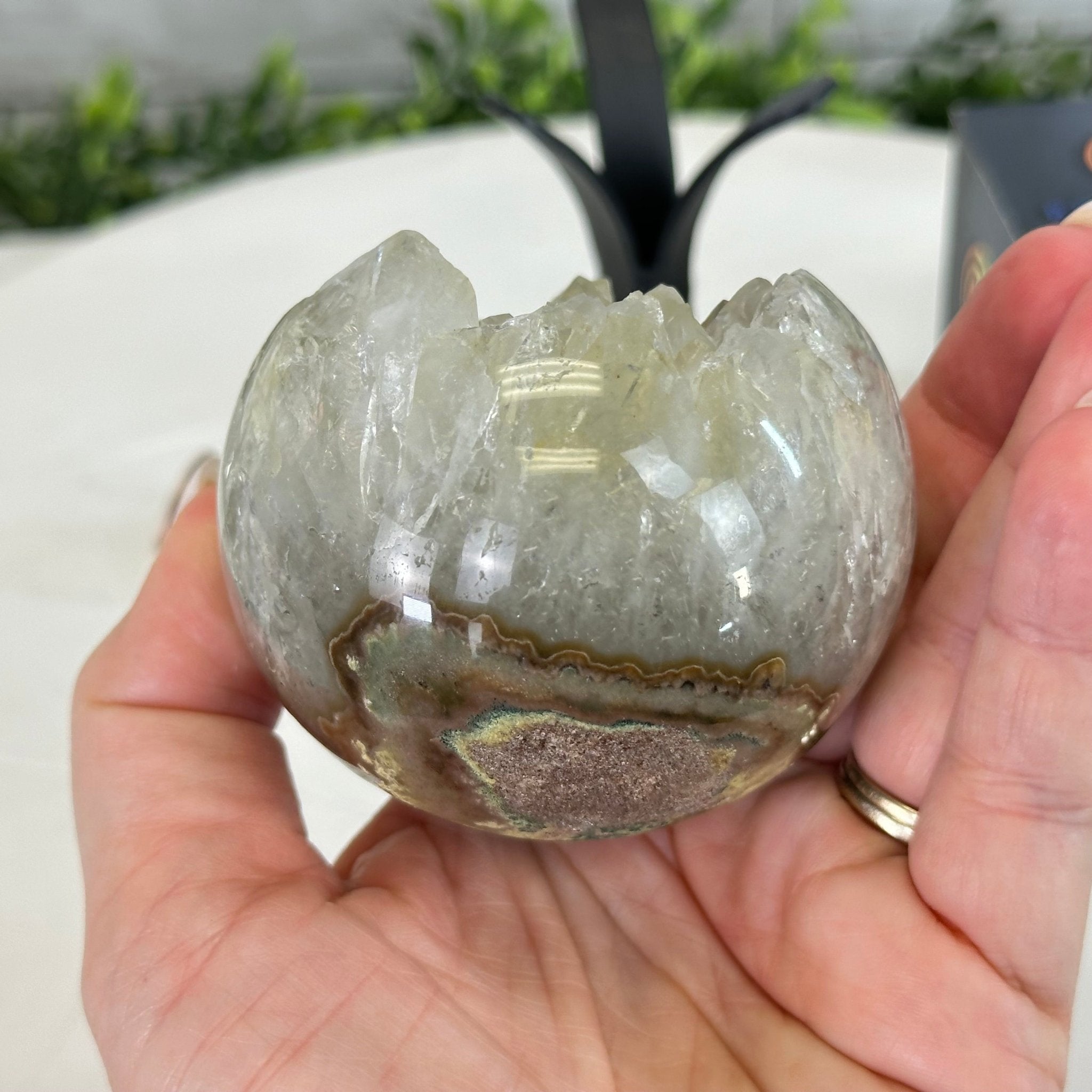 Druzy White Amethyst Sphere on a Metal Stand, 1.1 lbs & 6.6" Tall #5630-0036 - Brazil GemsBrazil GemsDruzy White Amethyst Sphere on a Metal Stand, 1.1 lbs & 6.6" Tall #5630-0036Spheres5630-0036