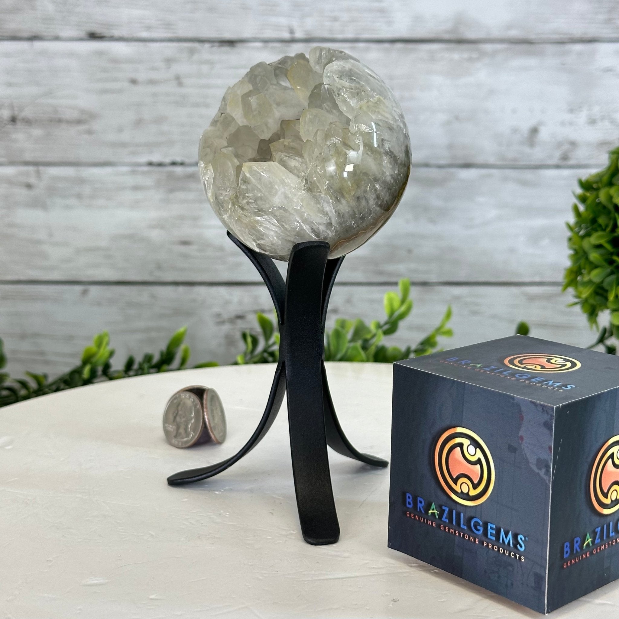 Druzy White Amethyst Sphere on a Metal Stand, 1.1 lbs & 6.6" Tall #5630-0036 - Brazil GemsBrazil GemsDruzy White Amethyst Sphere on a Metal Stand, 1.1 lbs & 6.6" Tall #5630-0036Spheres5630-0036