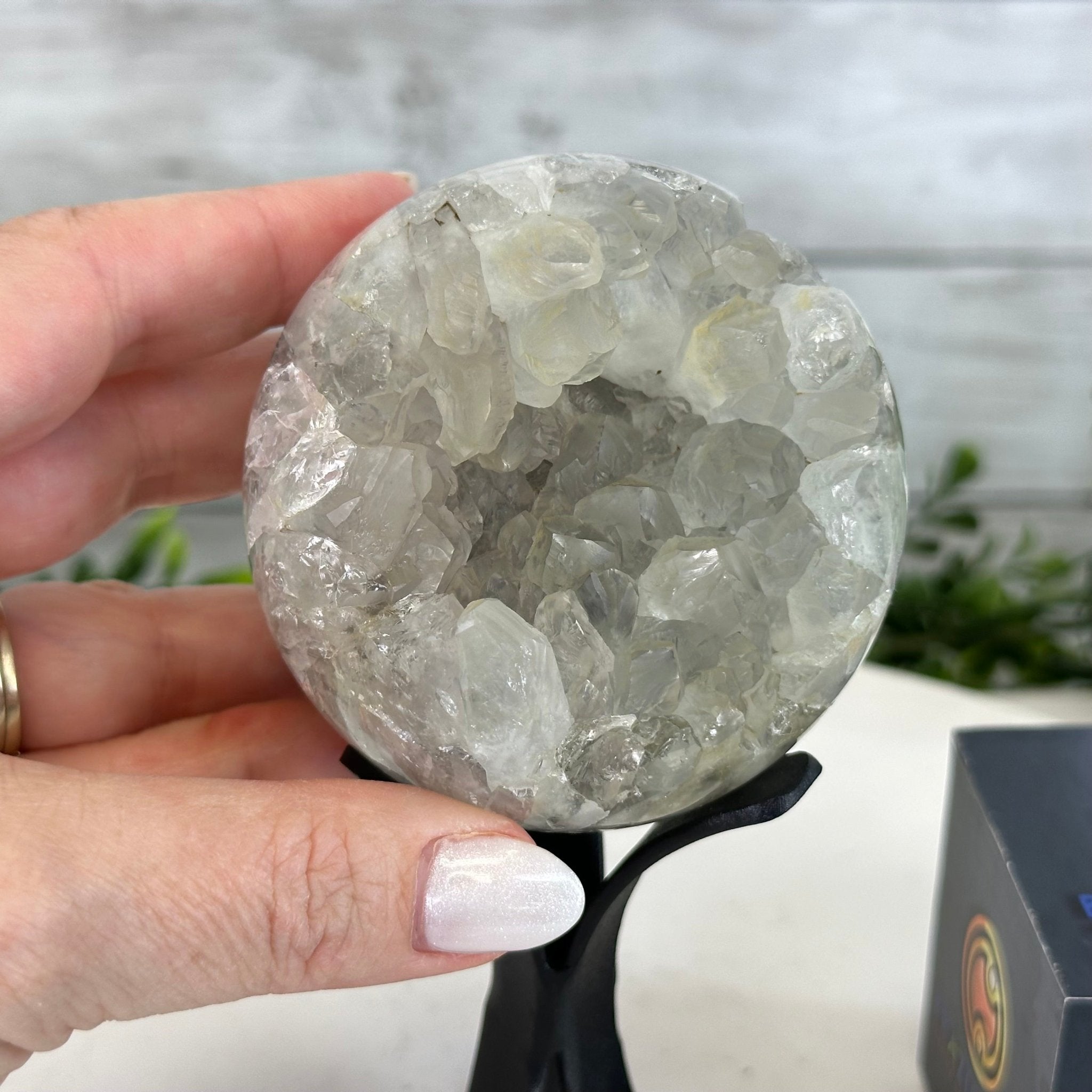 Druzy White Amethyst Sphere on a Metal Stand, 1.1 lbs & 6.6" Tall #5630-0036 - Brazil GemsBrazil GemsDruzy White Amethyst Sphere on a Metal Stand, 1.1 lbs & 6.6" Tall #5630-0036Spheres5630-0036