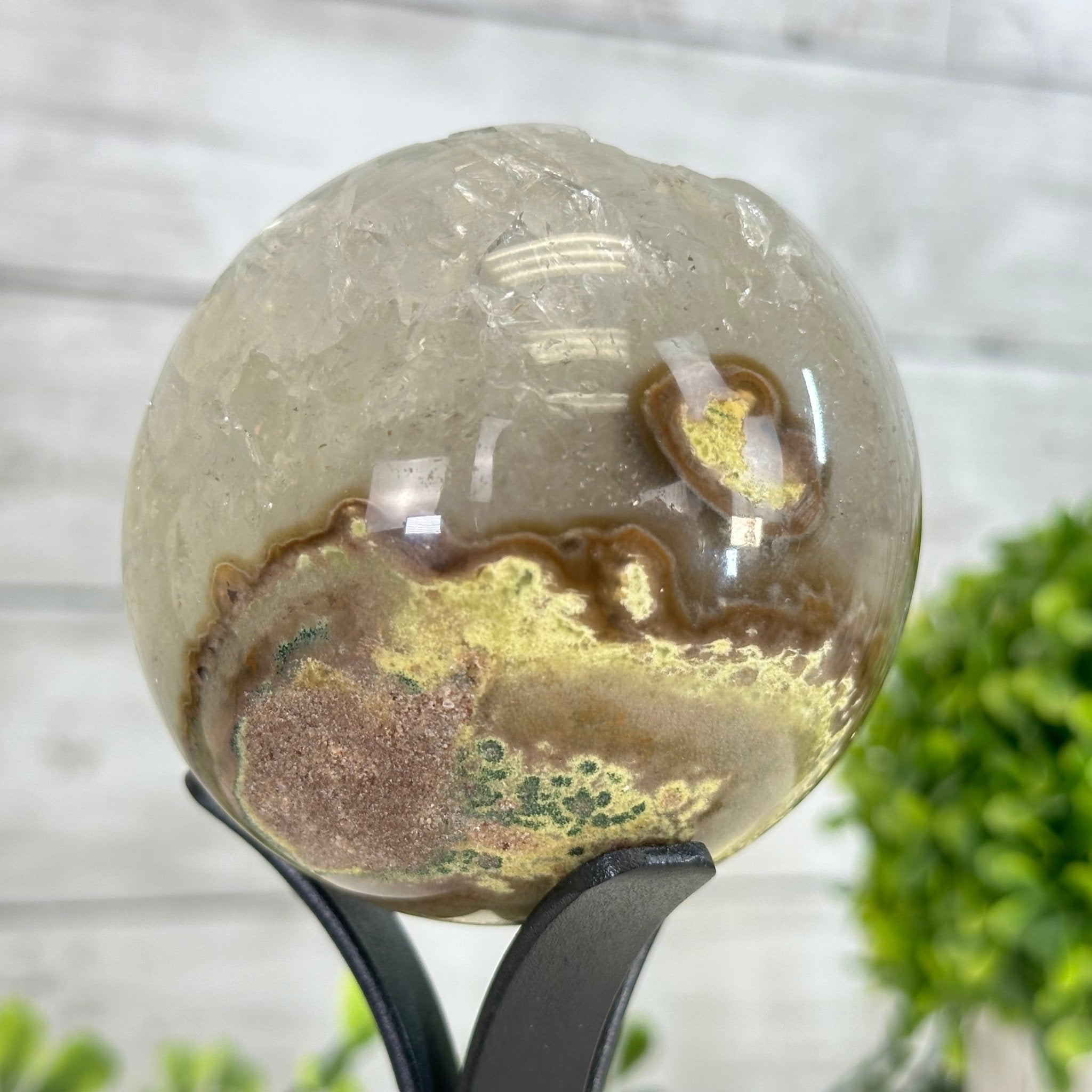 Druzy White Amethyst Sphere on a Metal Stand, 1.1 lbs & 6.6" Tall #5630-0036 - Brazil GemsBrazil GemsDruzy White Amethyst Sphere on a Metal Stand, 1.1 lbs & 6.6" Tall #5630-0036Spheres5630-0036