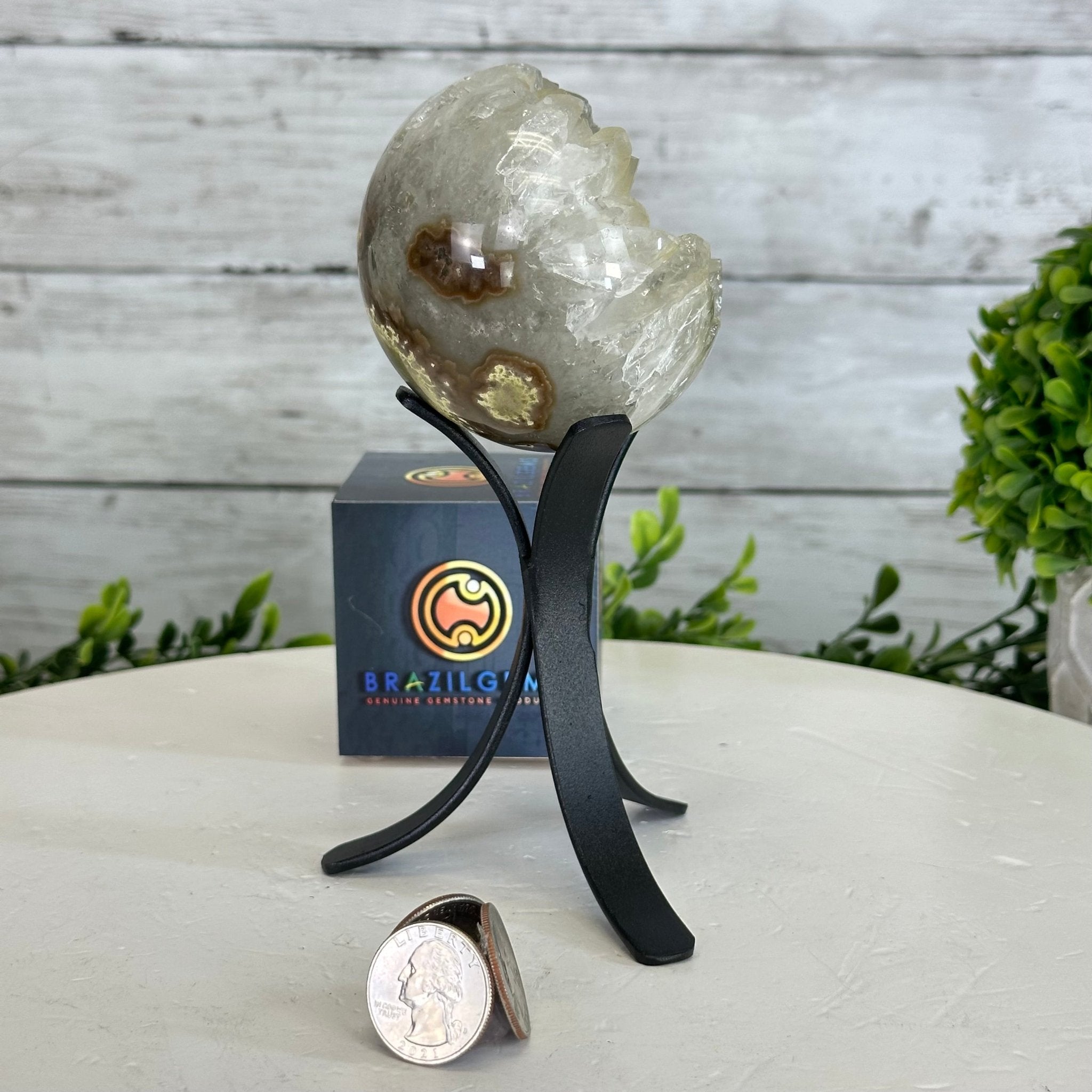 Druzy White Amethyst Sphere on a Metal Stand, 1.1 lbs & 6.6" Tall #5630-0036 - Brazil GemsBrazil GemsDruzy White Amethyst Sphere on a Metal Stand, 1.1 lbs & 6.6" Tall #5630-0036Spheres5630-0036
