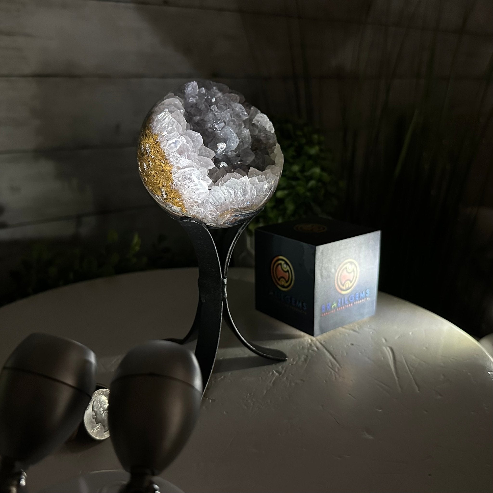 Druzy White Amethyst Sphere on a Metal Stand, 1.1 lbs & 6.7" Tall #5630-0037 - Brazil GemsBrazil GemsDruzy White Amethyst Sphere on a Metal Stand, 1.1 lbs & 6.7" Tall #5630-0037Spheres5630-0037