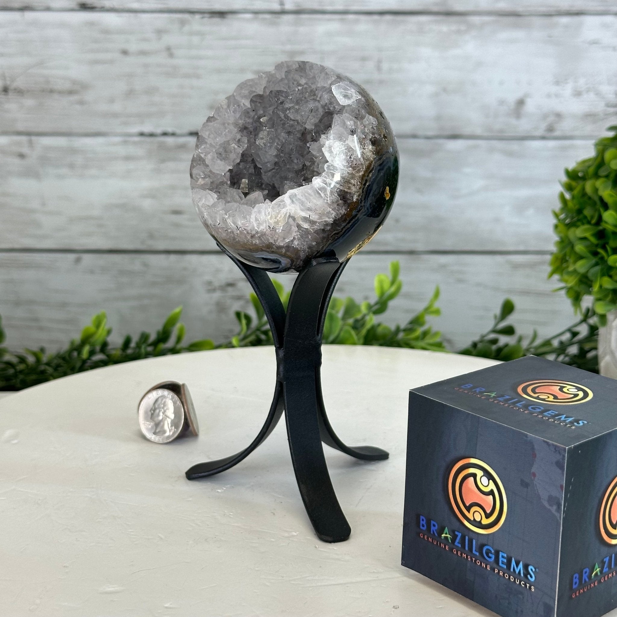 Druzy White Amethyst Sphere on a Metal Stand, 1.1 lbs & 6.7" Tall #5630-0037 - Brazil GemsBrazil GemsDruzy White Amethyst Sphere on a Metal Stand, 1.1 lbs & 6.7" Tall #5630-0037Spheres5630-0037