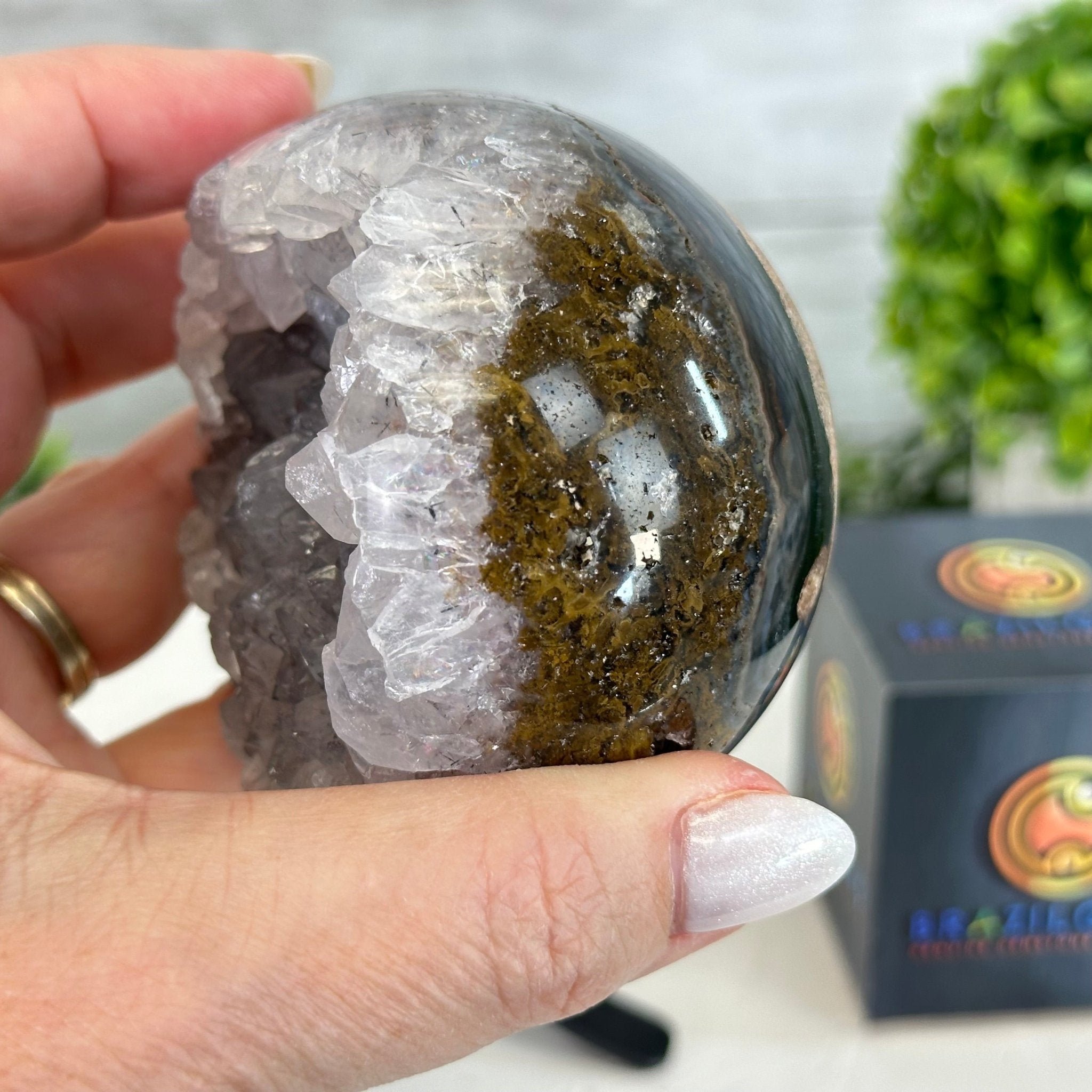 Druzy White Amethyst Sphere on a Metal Stand, 1.1 lbs & 6.7" Tall #5630-0037 - Brazil GemsBrazil GemsDruzy White Amethyst Sphere on a Metal Stand, 1.1 lbs & 6.7" Tall #5630-0037Spheres5630-0037