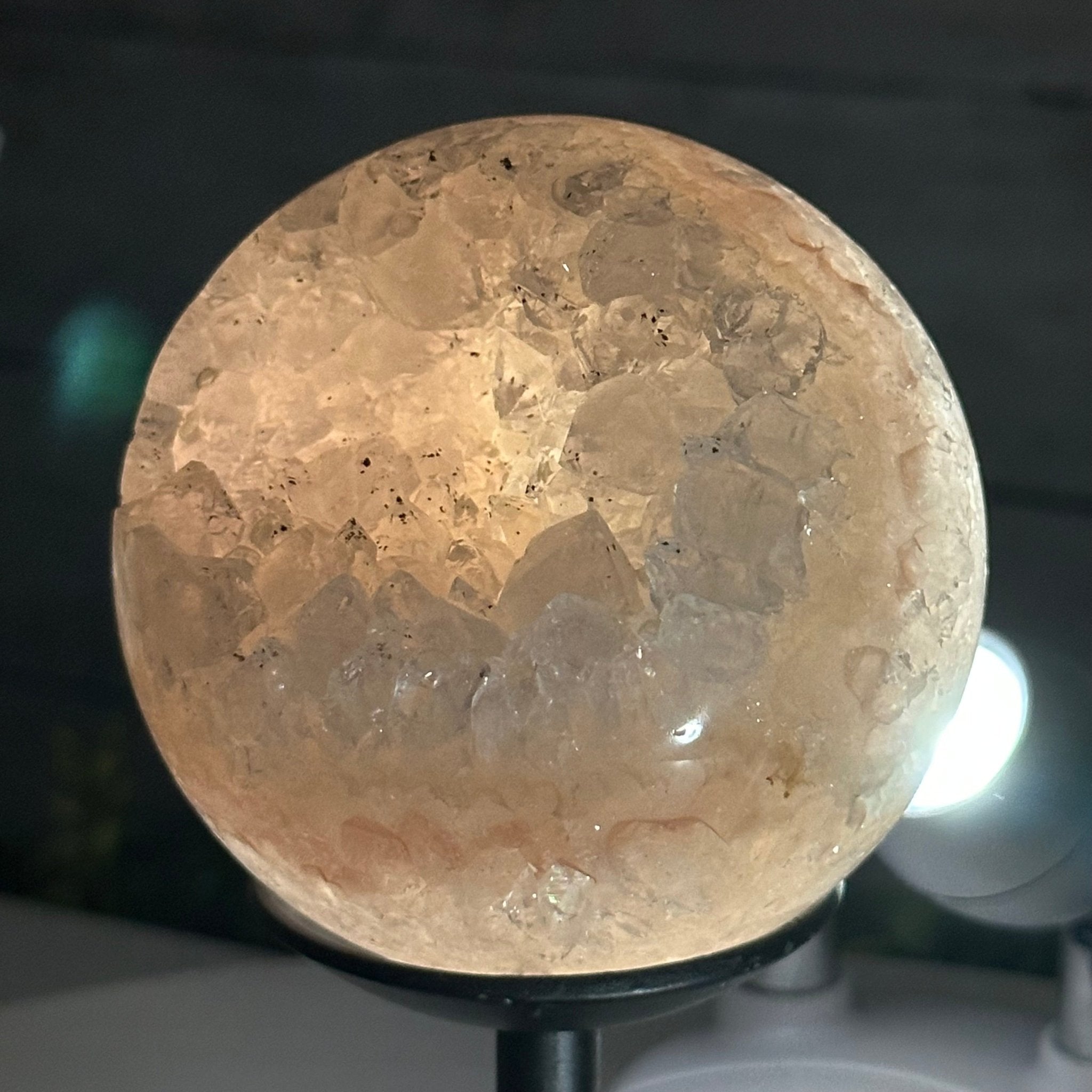 Druzy White Amethyst Sphere on a Metal Stand, 1.2 lbs & 6.2" Tall #5630-0040 - Brazil GemsBrazil GemsDruzy White Amethyst Sphere on a Metal Stand, 1.2 lbs & 6.2" Tall #5630-0040Spheres5630-0040