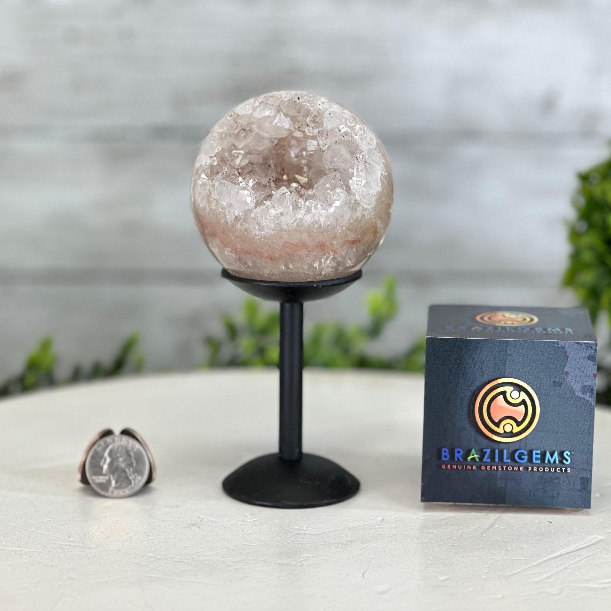 Druzy White Amethyst Sphere on a Metal Stand, 1.2 lbs & 6.2" Tall #5630-0040 - Brazil GemsBrazil GemsDruzy White Amethyst Sphere on a Metal Stand, 1.2 lbs & 6.2" Tall #5630-0040Spheres5630-0040