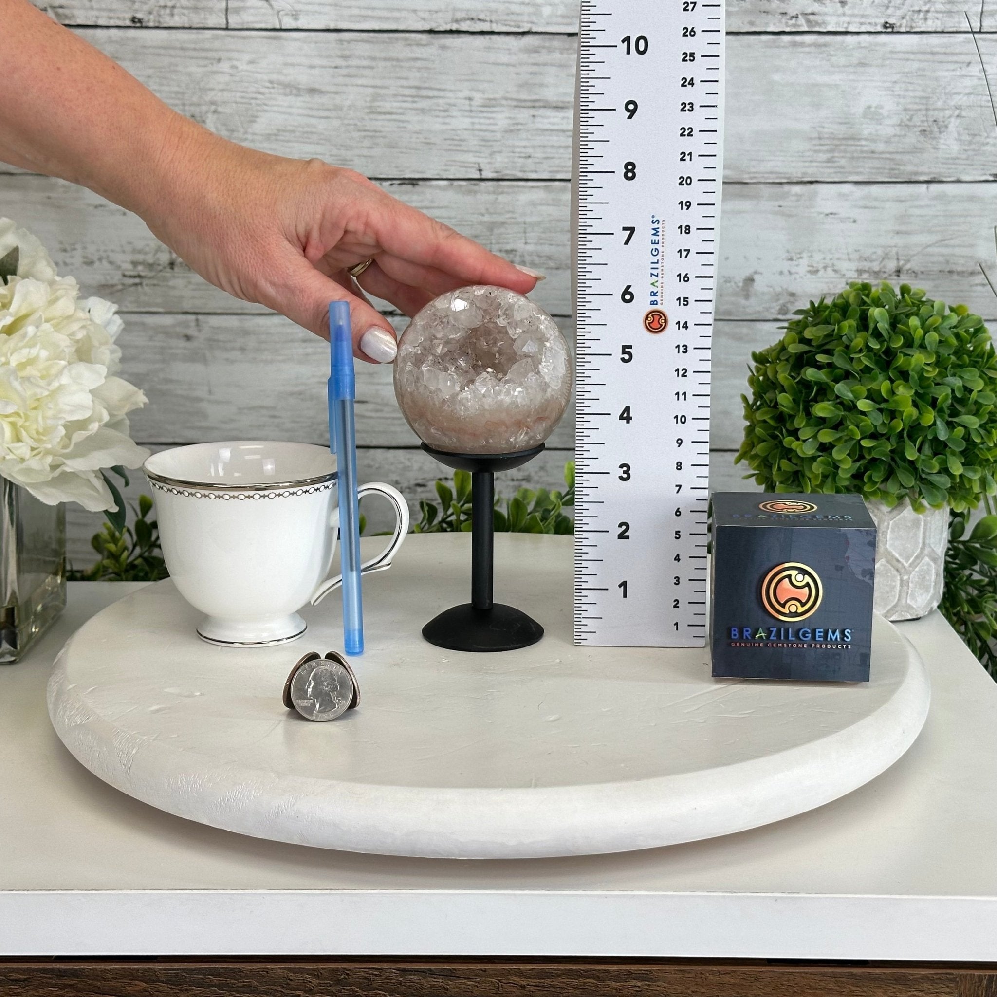 Druzy White Amethyst Sphere on a Metal Stand, 1.2 lbs & 6.2" Tall #5630-0040 - Brazil GemsBrazil GemsDruzy White Amethyst Sphere on a Metal Stand, 1.2 lbs & 6.2" Tall #5630-0040Spheres5630-0040