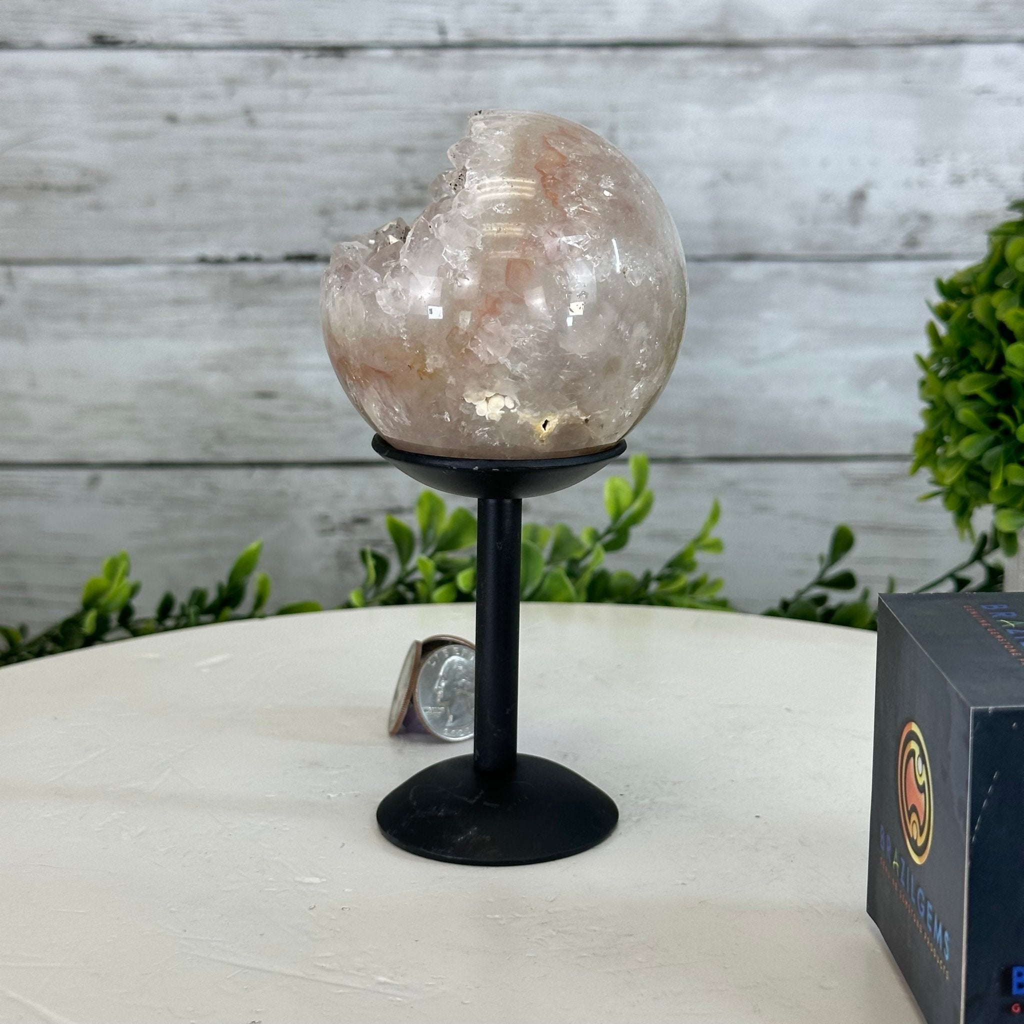 Druzy White Amethyst Sphere on a Metal Stand, 1.2 lbs & 6.2" Tall #5630-0040 - Brazil GemsBrazil GemsDruzy White Amethyst Sphere on a Metal Stand, 1.2 lbs & 6.2" Tall #5630-0040Spheres5630-0040