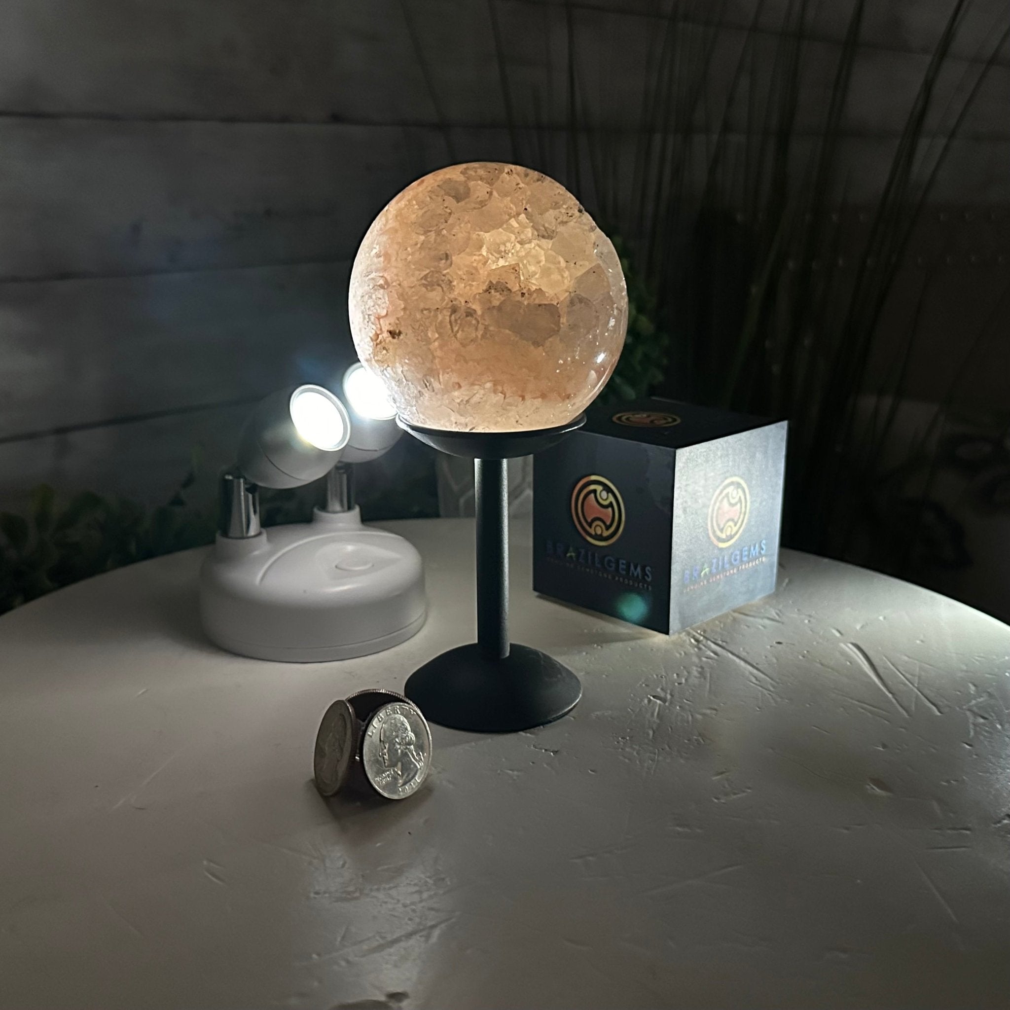 Druzy White Amethyst Sphere on a Metal Stand, 1.2 lbs & 6.2" Tall #5630-0040 - Brazil GemsBrazil GemsDruzy White Amethyst Sphere on a Metal Stand, 1.2 lbs & 6.2" Tall #5630-0040Spheres5630-0040