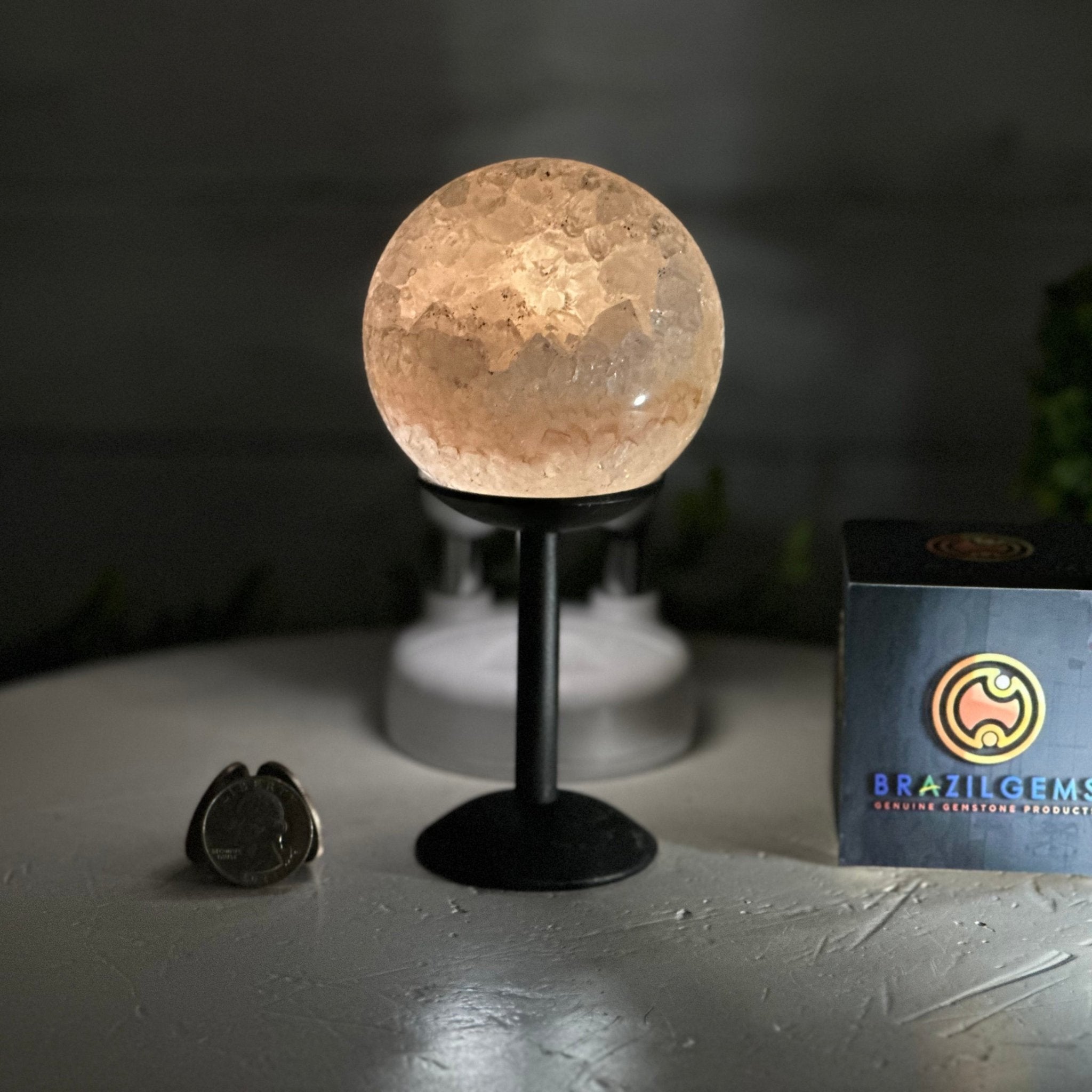 Druzy White Amethyst Sphere on a Metal Stand, 1.2 lbs & 6.2" Tall #5630-0040 - Brazil GemsBrazil GemsDruzy White Amethyst Sphere on a Metal Stand, 1.2 lbs & 6.2" Tall #5630-0040Spheres5630-0040