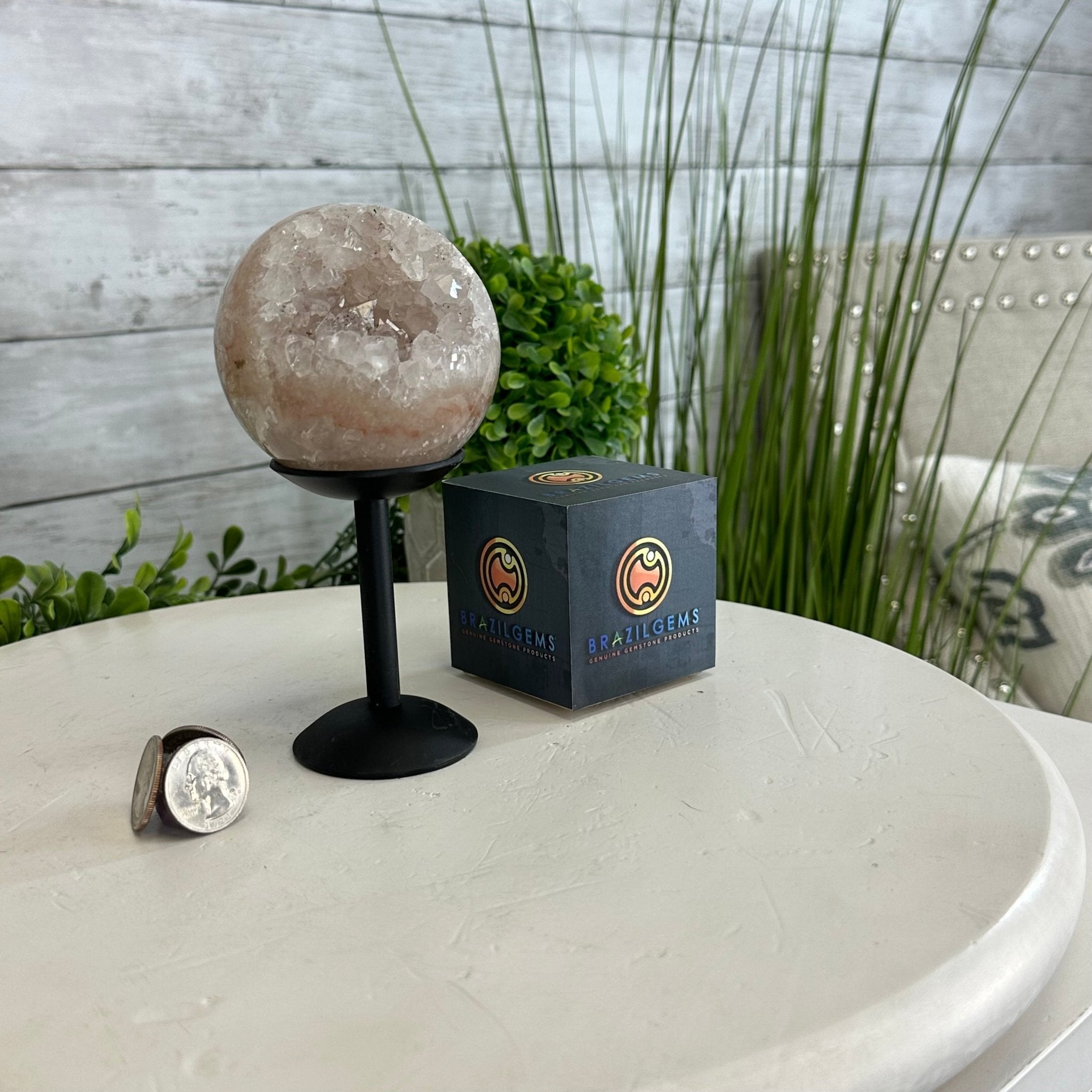 Druzy White Amethyst Sphere on a Metal Stand, 1.2 lbs & 6.2" Tall #5630-0040 - Brazil GemsBrazil GemsDruzy White Amethyst Sphere on a Metal Stand, 1.2 lbs & 6.2" Tall #5630-0040Spheres5630-0040