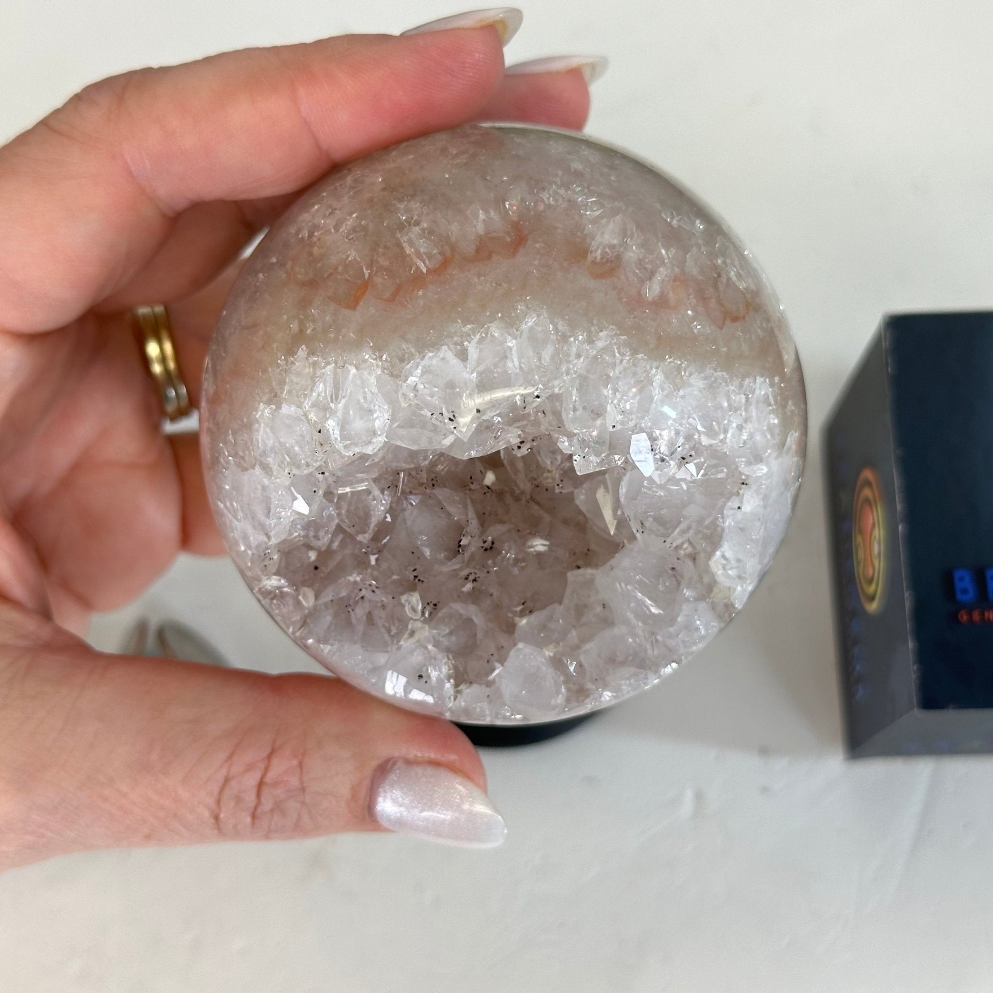 Druzy White Amethyst Sphere on a Metal Stand, 1.2 lbs & 6.2" Tall #5630-0040 - Brazil GemsBrazil GemsDruzy White Amethyst Sphere on a Metal Stand, 1.2 lbs & 6.2" Tall #5630-0040Spheres5630-0040