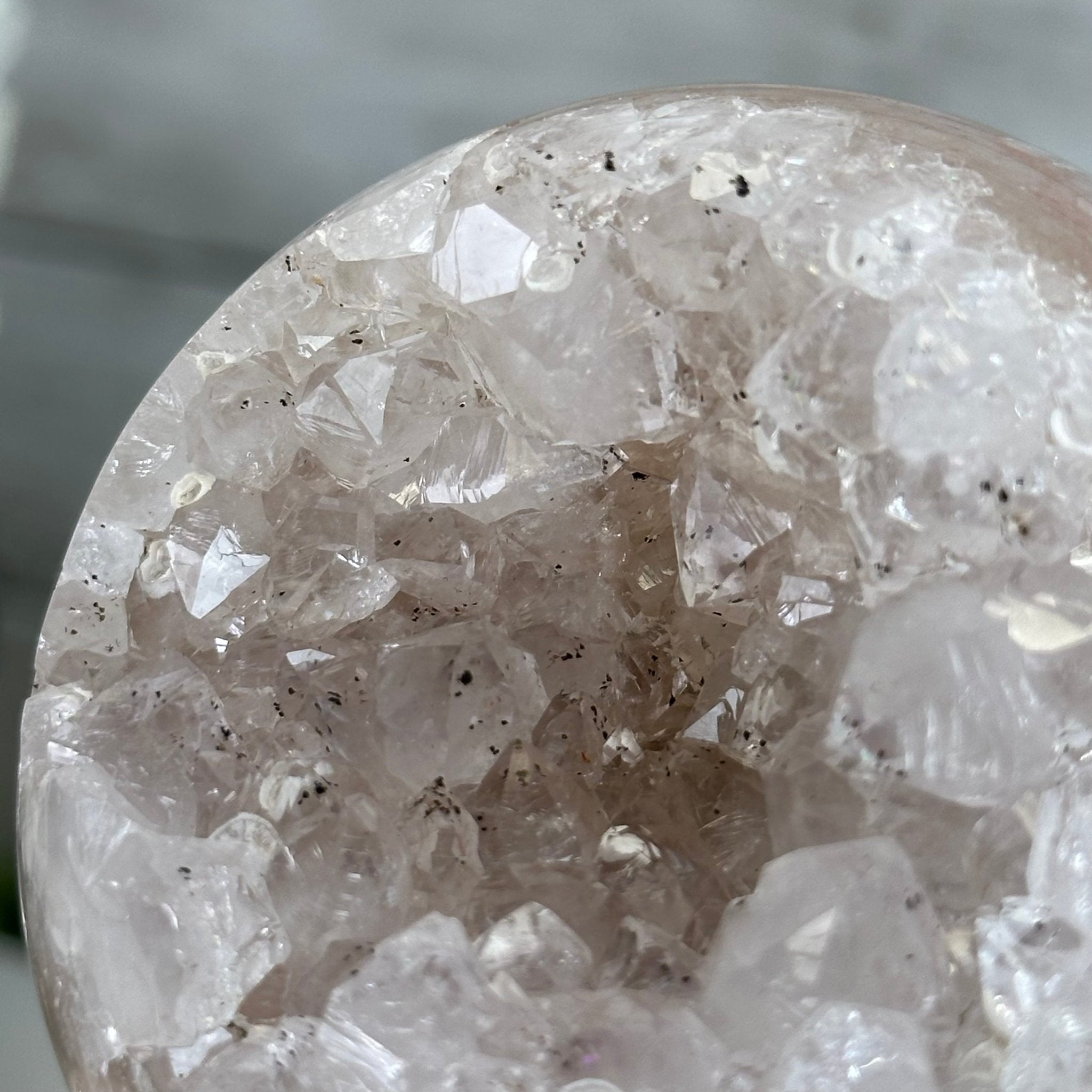 Druzy White Amethyst Sphere on a Metal Stand, 1.2 lbs & 6.2" Tall #5630-0040 - Brazil GemsBrazil GemsDruzy White Amethyst Sphere on a Metal Stand, 1.2 lbs & 6.2" Tall #5630-0040Spheres5630-0040