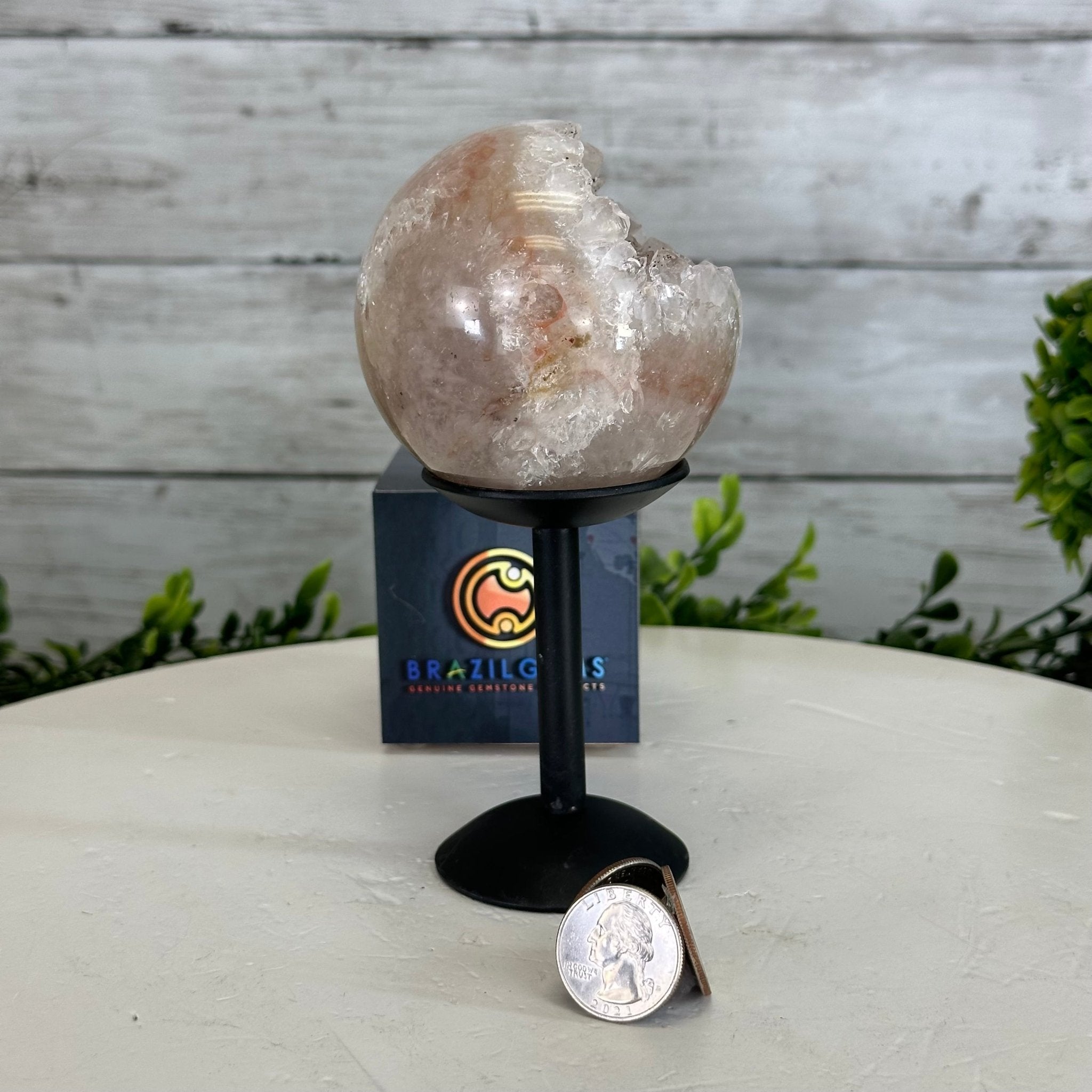 Druzy White Amethyst Sphere on a Metal Stand, 1.2 lbs & 6.2" Tall #5630-0040 - Brazil GemsBrazil GemsDruzy White Amethyst Sphere on a Metal Stand, 1.2 lbs & 6.2" Tall #5630-0040Spheres5630-0040