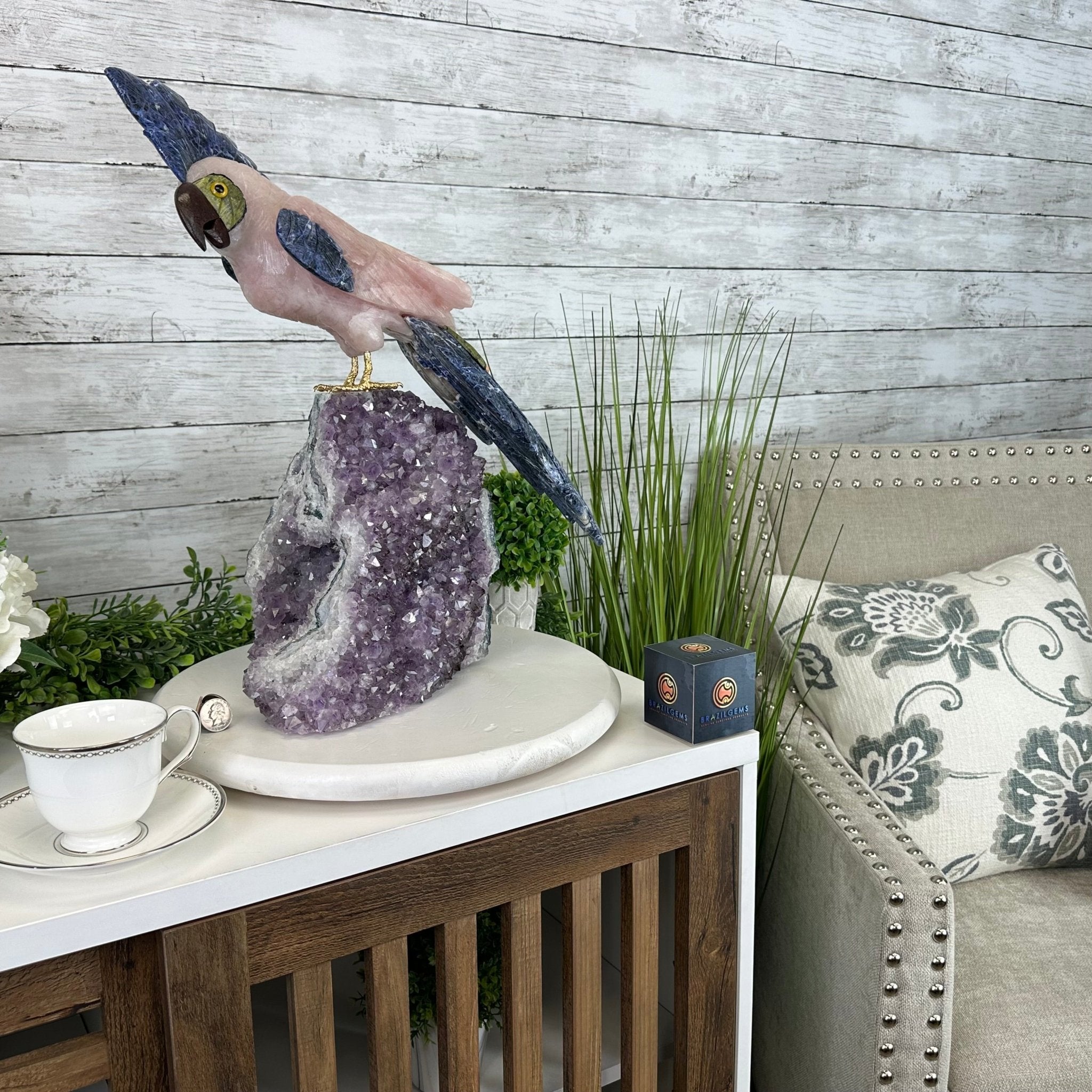 Extra Large Hand-Carved Rose Quartz Cockatoo Bird on an Amethyst Base, 18" Tall #3006-RQCAM-005 - Brazil GemsBrazil GemsExtra Large Hand-Carved Rose Quartz Cockatoo Bird on an Amethyst Base, 18" Tall #3006-RQCAM-005Crystal Birds3006-RQCAM-005
