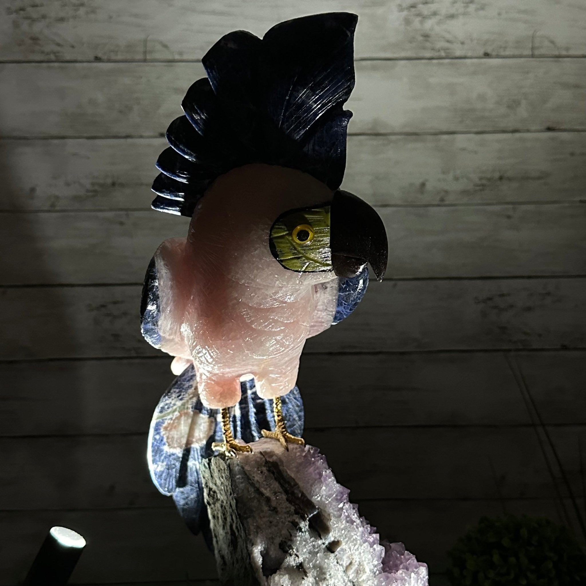 Extra Large Hand-Carved Rose Quartz Cockatoo Bird on an Amethyst Base, 18" Tall #3006-RQCAM-005 - Brazil GemsBrazil GemsExtra Large Hand-Carved Rose Quartz Cockatoo Bird on an Amethyst Base, 18" Tall #3006-RQCAM-005Crystal Birds3006-RQCAM-005