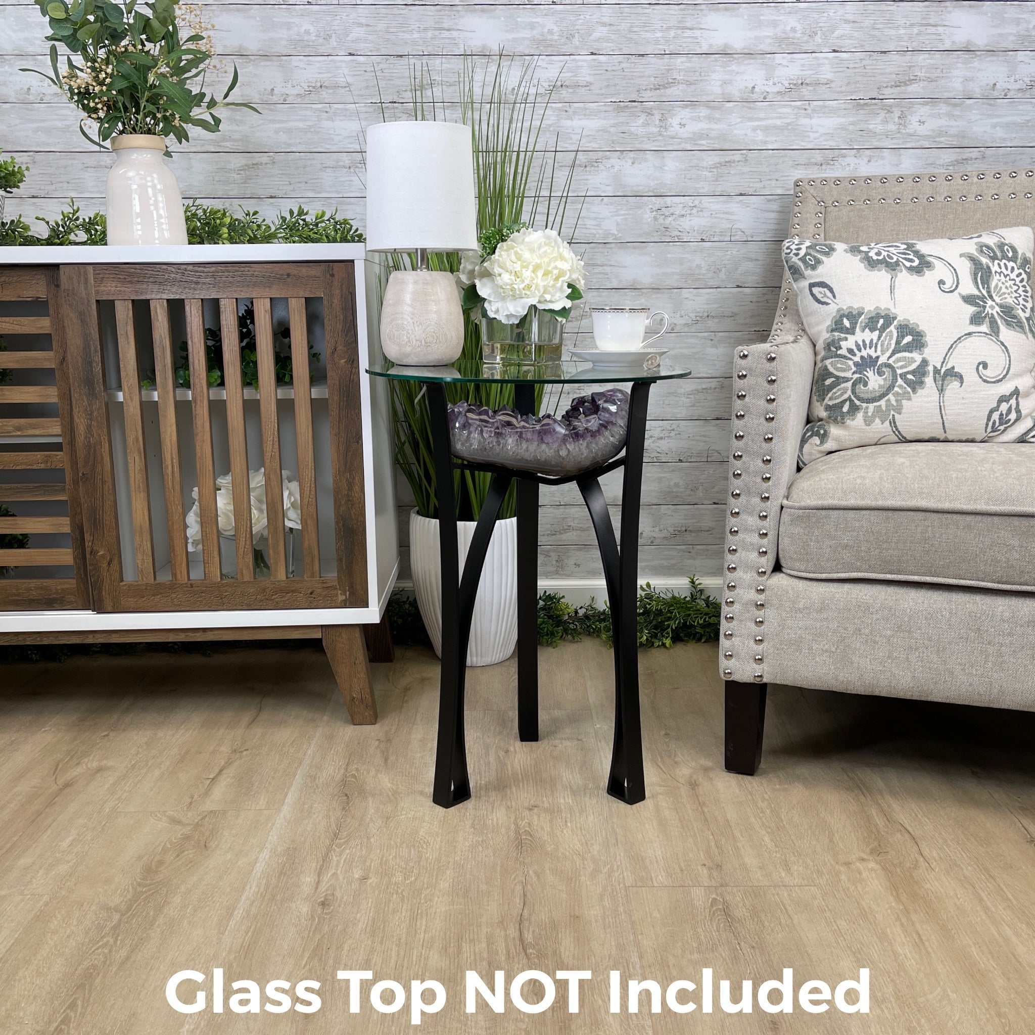 Extra Plus Brazilian Amethyst Geode Side Table, 35.7 lbs, 23.75" tall on a metal base #1384-0008 by Brazil Gems - Brazil GemsBrazil GemsExtra Plus Brazilian Amethyst Geode Side Table, 35.7 lbs, 23.75" tall on a metal base #1384-0008 by Brazil GemsTables: Side1384-0008