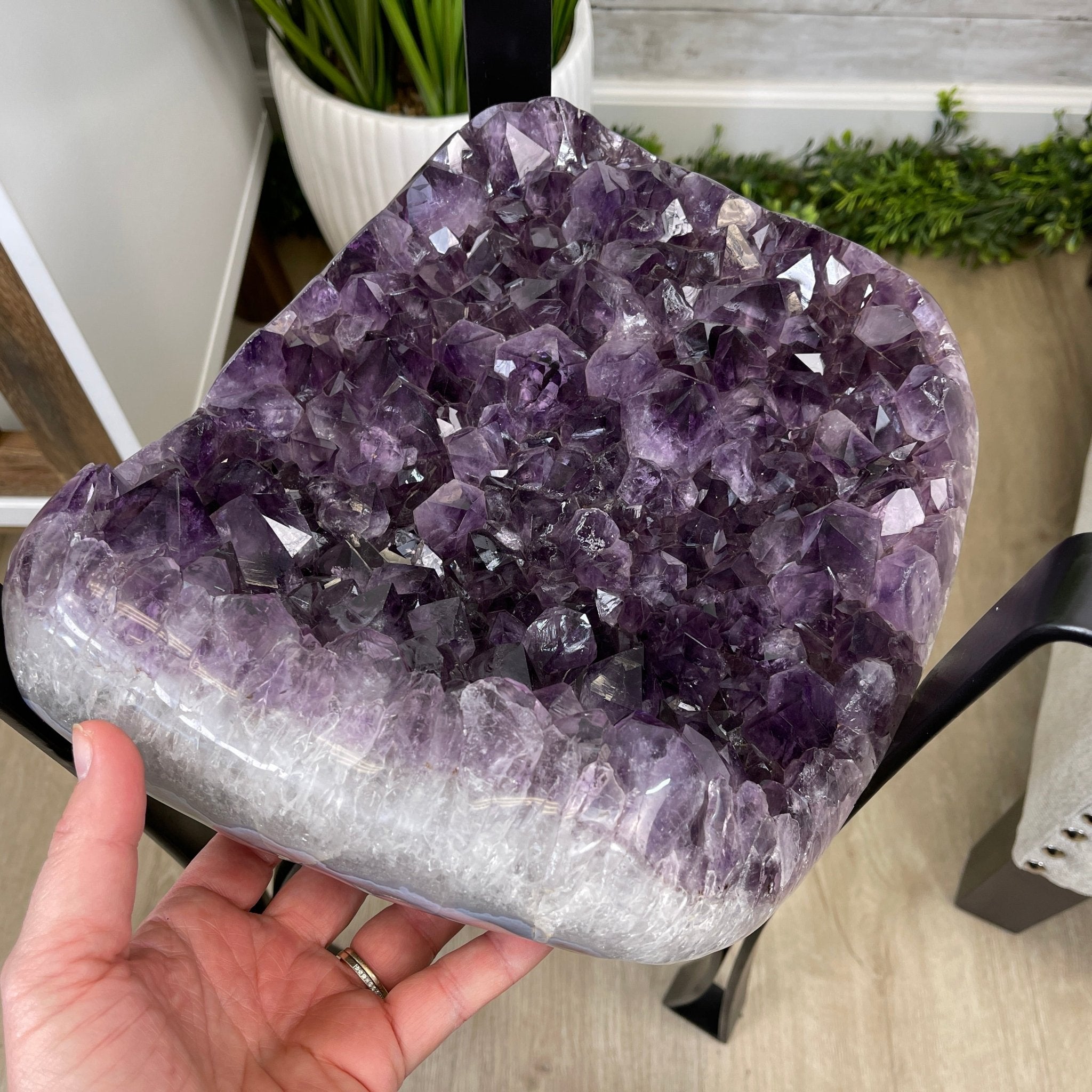 Extra Plus Brazilian Amethyst Geode Side Table, 35.7 lbs, 23.75" tall on a metal base #1384-0008 by Brazil Gems - Brazil GemsBrazil GemsExtra Plus Brazilian Amethyst Geode Side Table, 35.7 lbs, 23.75" tall on a metal base #1384-0008 by Brazil GemsTables: Side1384-0008