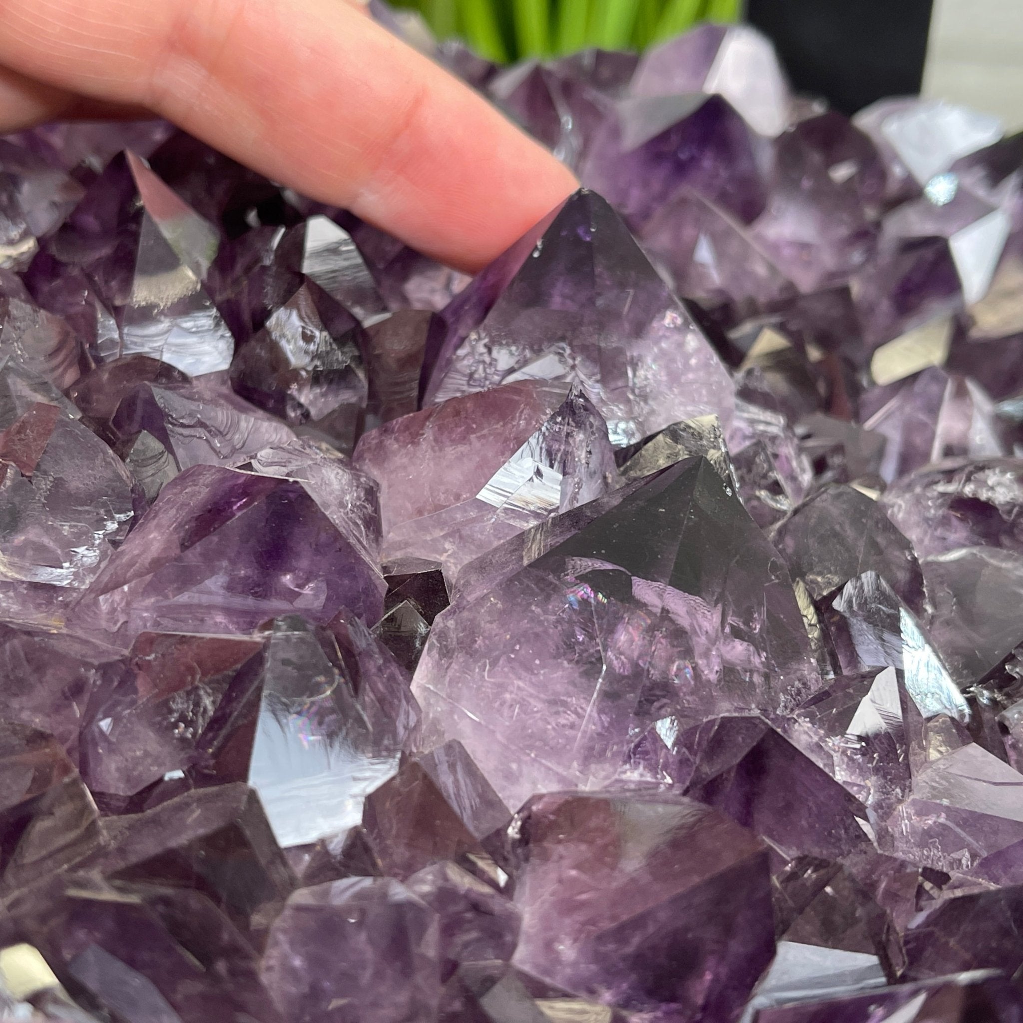 Extra Plus Brazilian Amethyst Geode Side Table, 35.7 lbs, 23.75" tall on a metal base #1384-0008 by Brazil Gems - Brazil GemsBrazil GemsExtra Plus Brazilian Amethyst Geode Side Table, 35.7 lbs, 23.75" tall on a metal base #1384-0008 by Brazil GemsTables: Side1384-0008