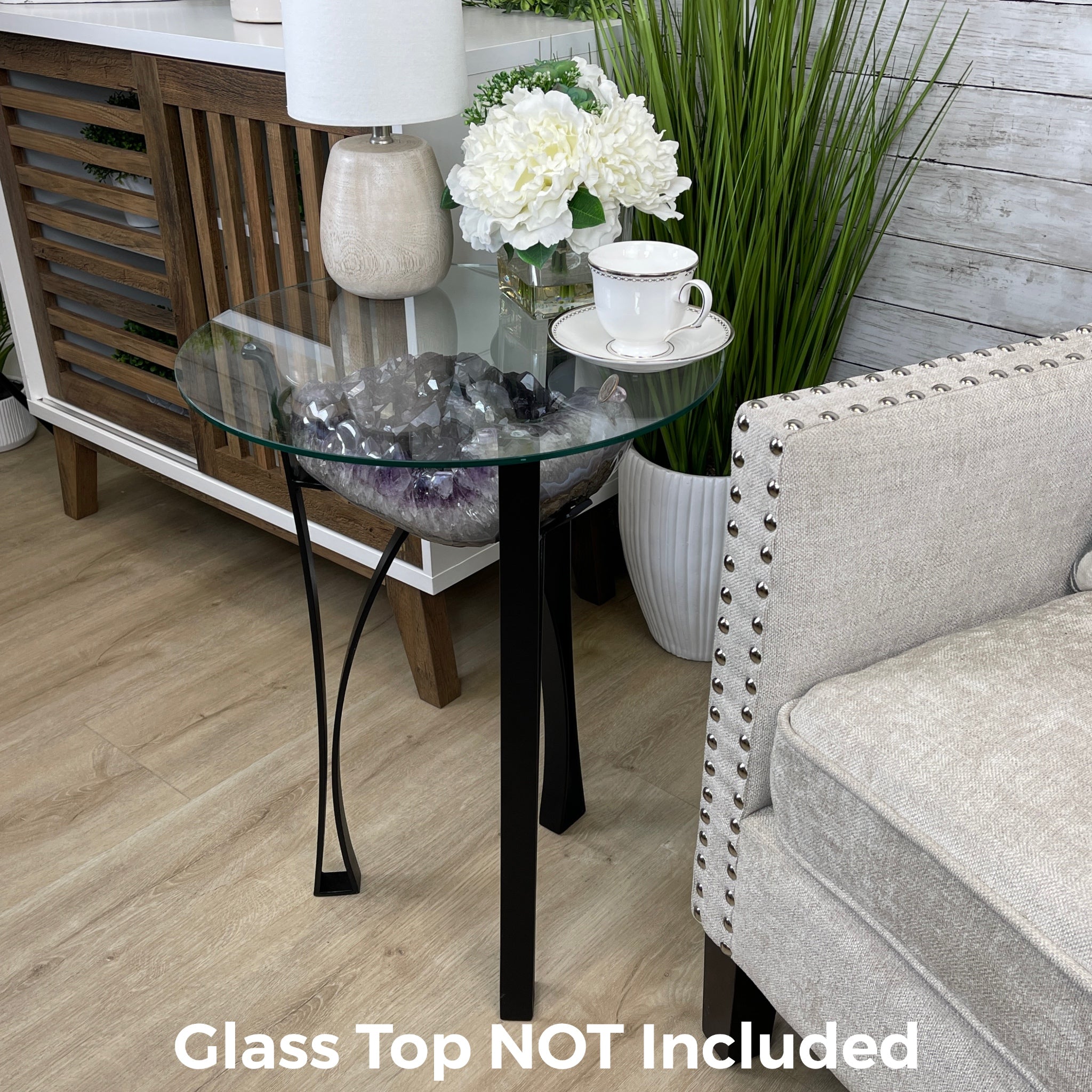 Extra Plus Brazilian Amethyst Geode Side Table, 35.7 lbs, 23.75" tall on a metal base #1384-0008 by Brazil Gems - Brazil GemsBrazil GemsExtra Plus Brazilian Amethyst Geode Side Table, 35.7 lbs, 23.75" tall on a metal base #1384-0008 by Brazil GemsTables: Side1384-0008